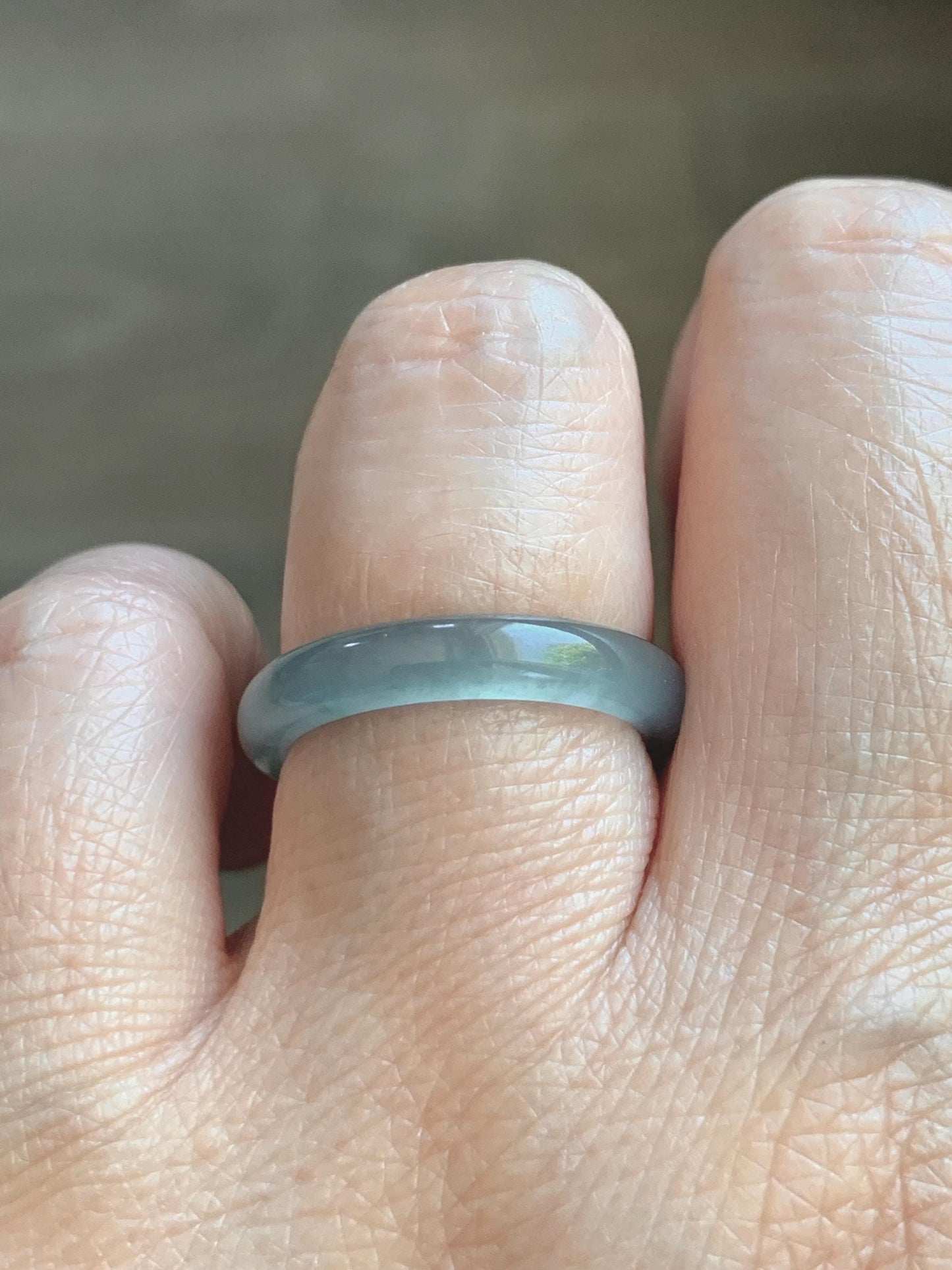 Natural Guatemalan Grade A Icy Translucent Light Teal Blue Green Marbled Jade Jadeite Band Ring Size 7.25 US 天然冰胶危蓝飘绿花翡翠戒圈 WLJ560F