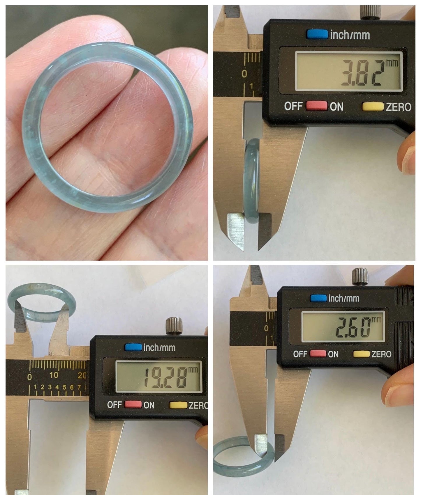 Natural Guatemalan Grade A Icy Highly Translucent Light Teal Blue Jade Jadeite Band Ring Size 9.25 US 天然冰胶危蓝翡翠戒圈 WLJ560E