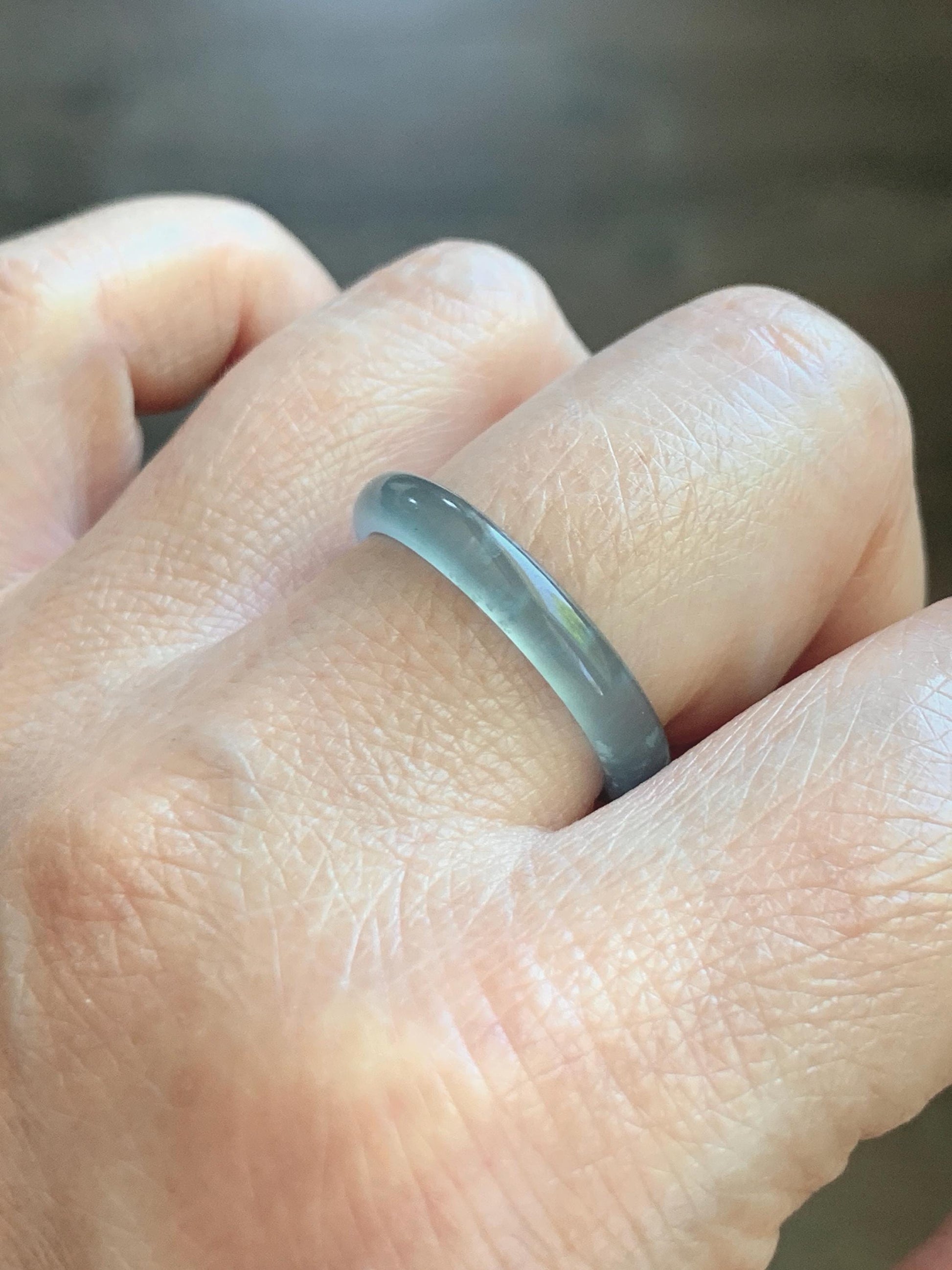 Natural Guatemalan Grade A Icy Highly Translucent Light Teal Blue Jade Jadeite Band Ring Size 9.25 US 天然冰胶危蓝翡翠戒圈 WLJ560E