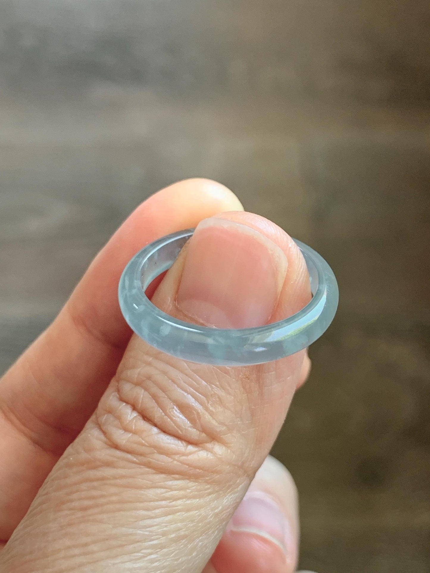 Natural Guatemalan Grade A Icy Highly Translucent Light Teal Blue Jade Jadeite Band Ring Size 9.25 US 天然冰胶危蓝翡翠戒圈 WLJ560E