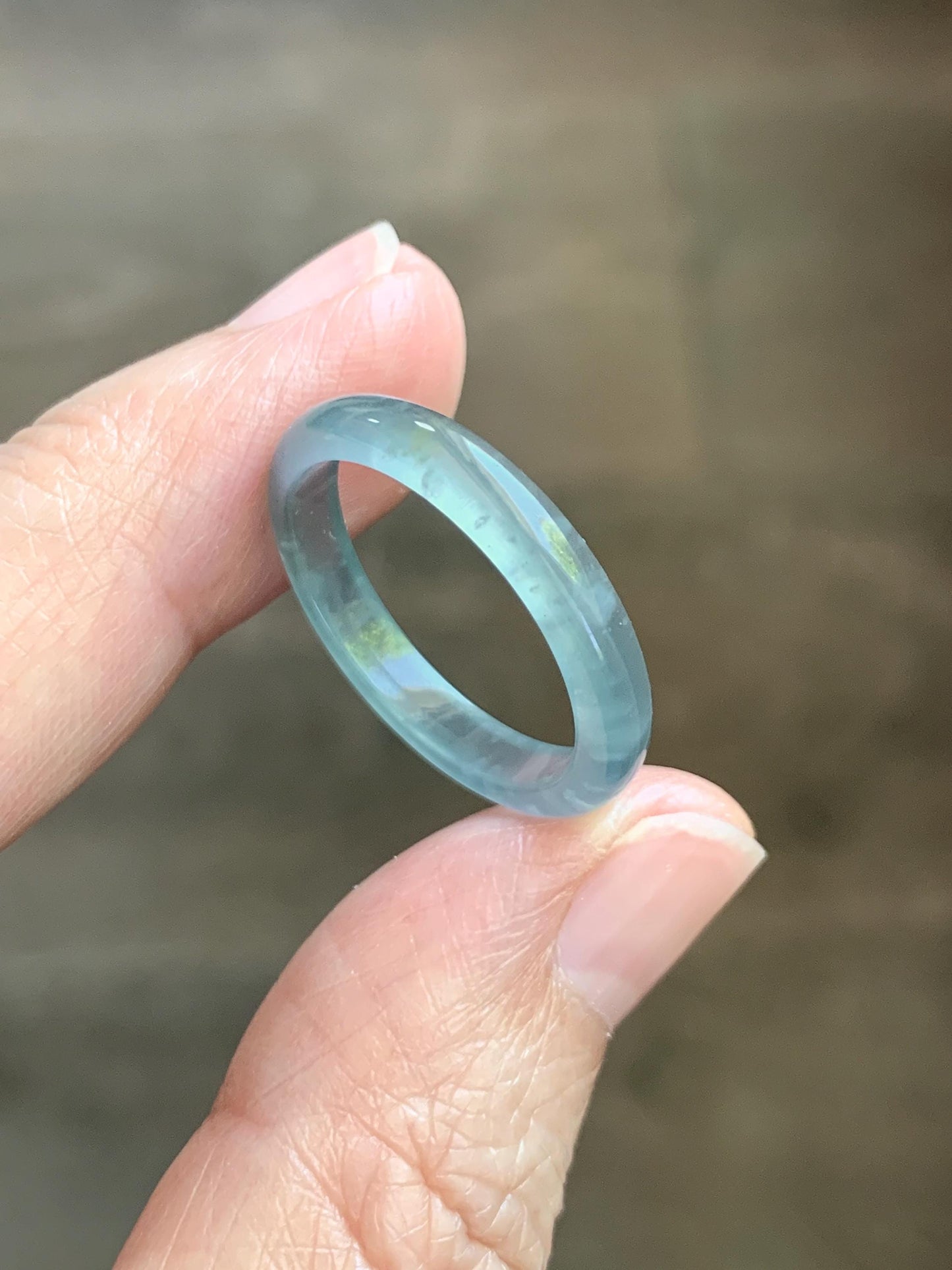 Natural Guatemalan Grade A Icy Highly Translucent Light Teal Blue Jade Jadeite Band Ring Size 9.25 US 天然冰胶危蓝翡翠戒圈 WLJ560E