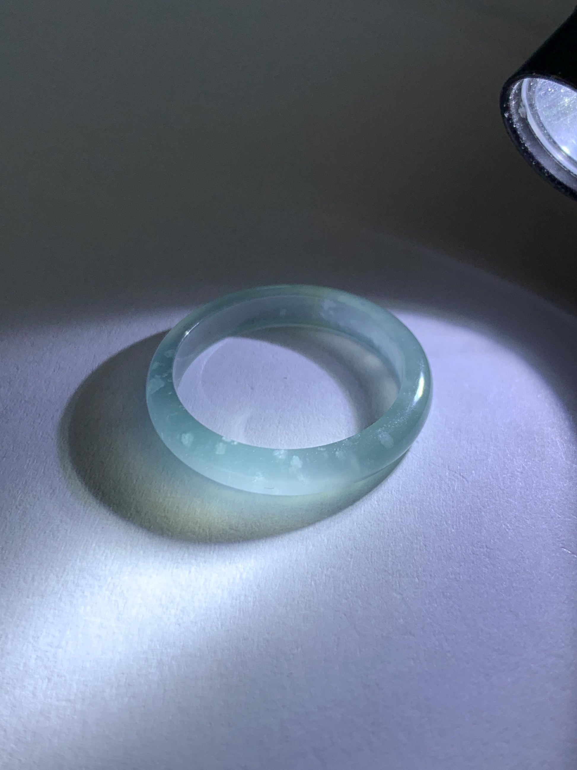 Natural Guatemalan Grade A Icy Highly Translucent Light Teal Blue Jade Jadeite Band Ring Size 9.25 US 天然冰胶危蓝翡翠戒圈 WLJ560E