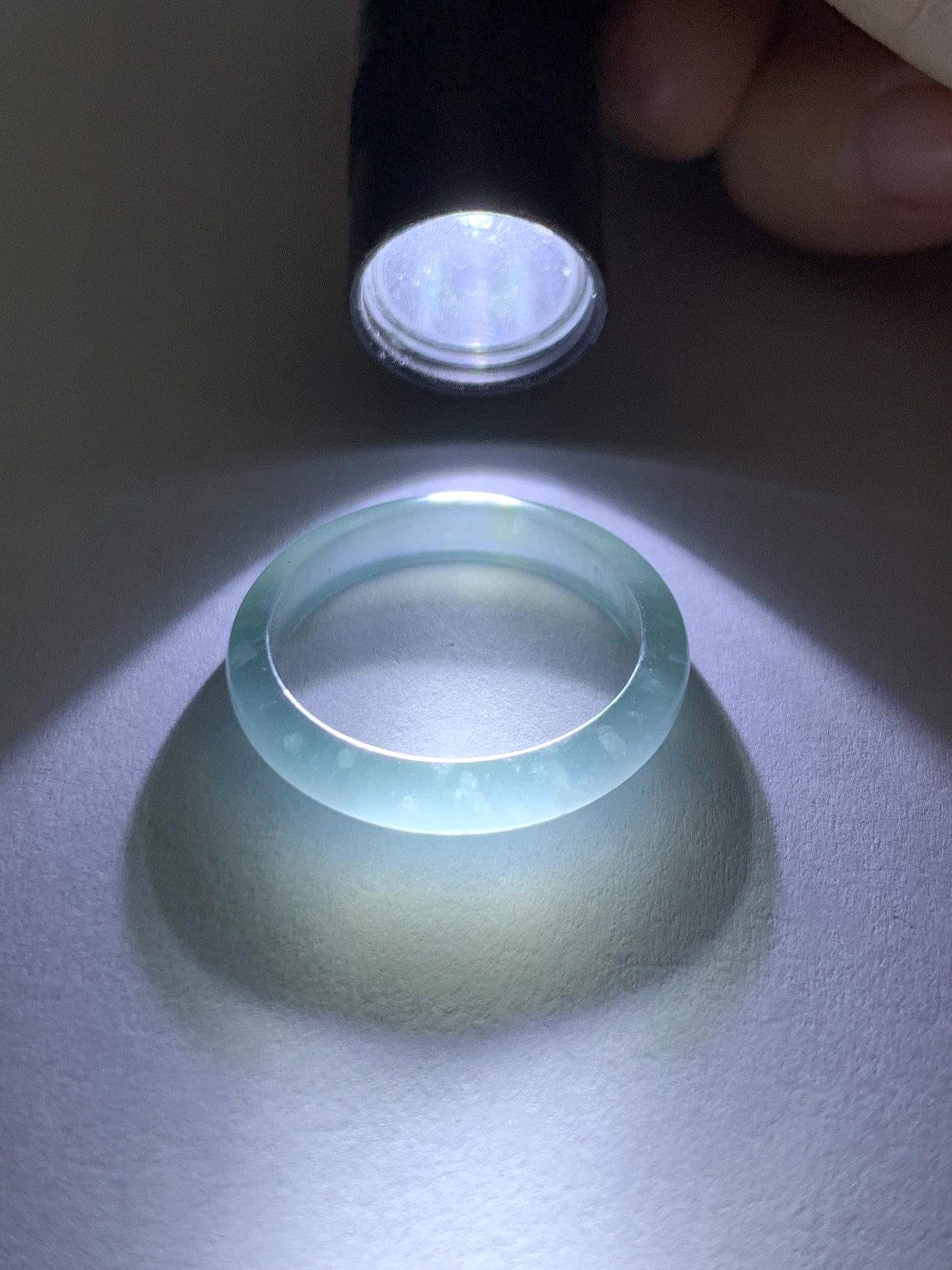 Natural Guatemalan Grade A Icy Highly Translucent Light Teal Blue Jade Jadeite Band Ring Size 9.25 US 天然冰胶危蓝翡翠戒圈 WLJ560E