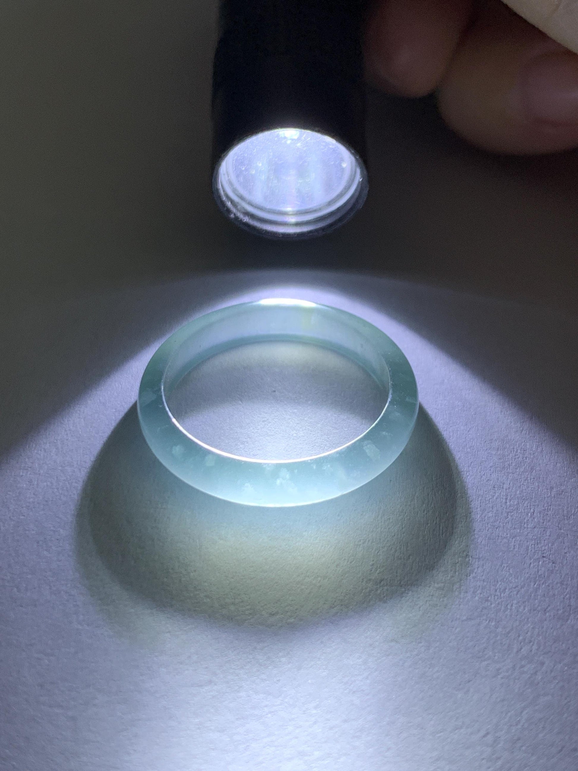 Natural Guatemalan Grade A Icy Highly Translucent Light Teal Blue Jade Jadeite Band Ring Size 9.25 US 天然冰胶危蓝翡翠戒圈 WLJ560E