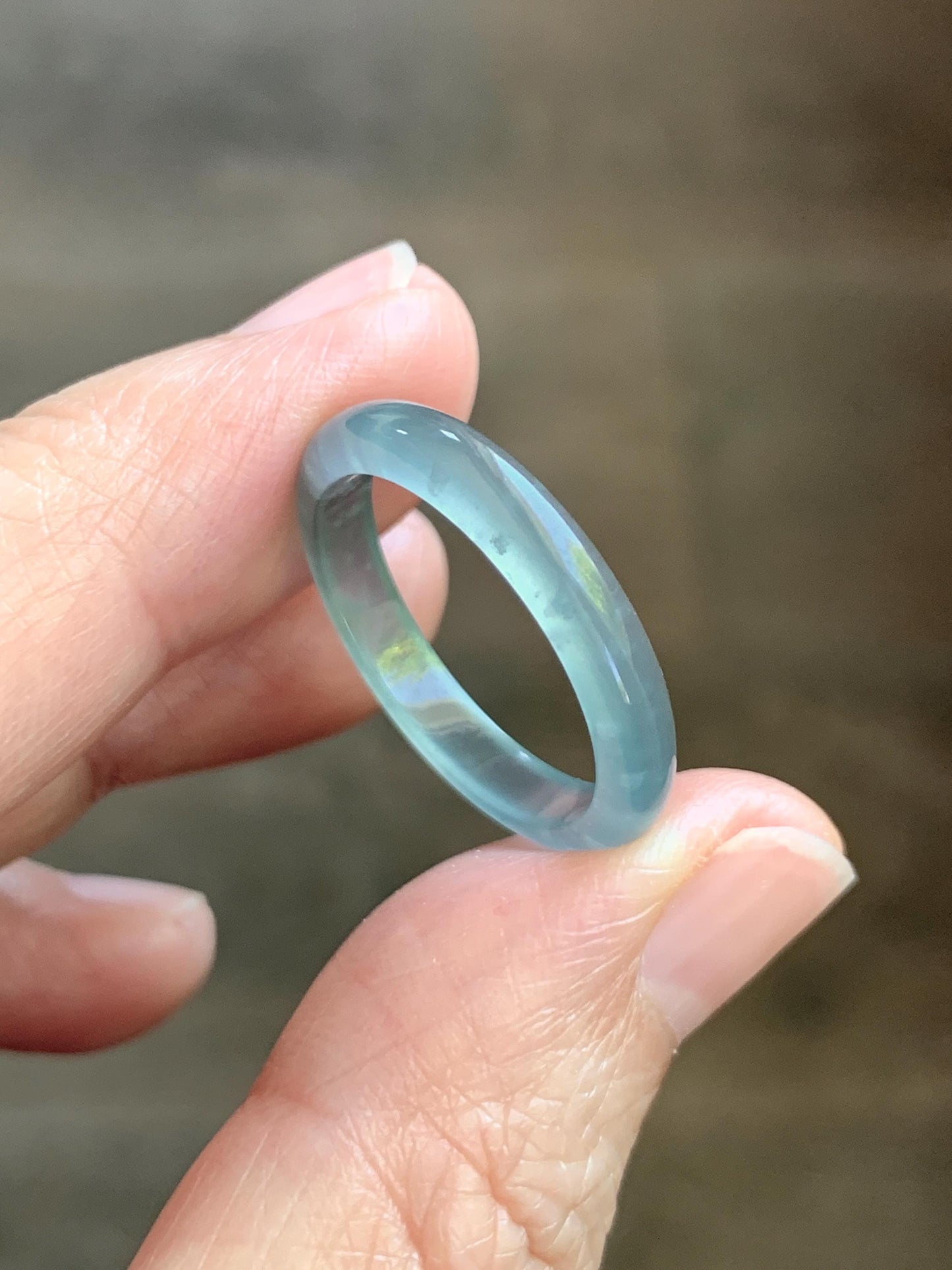 Natural Guatemalan Grade A Icy Highly Translucent Light Teal Blue Jade Jadeite Band Ring Size 9.25 US 天然冰胶危蓝翡翠戒圈 WLJ560E