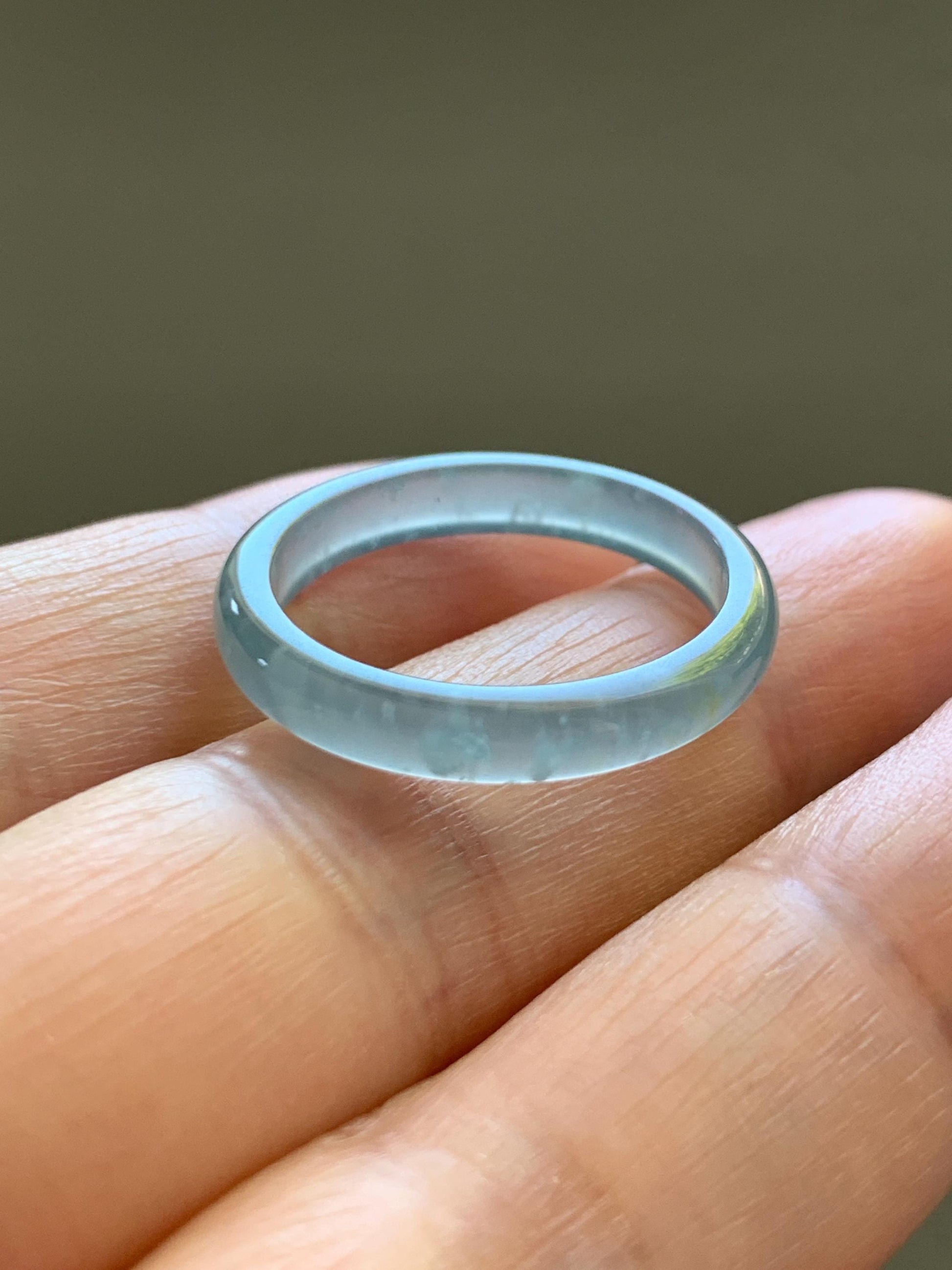 Natural Guatemalan Grade A Icy Highly Translucent Light Teal Blue Jade Jadeite Band Ring Size 9.25 US 天然冰胶危蓝翡翠戒圈 WLJ560E
