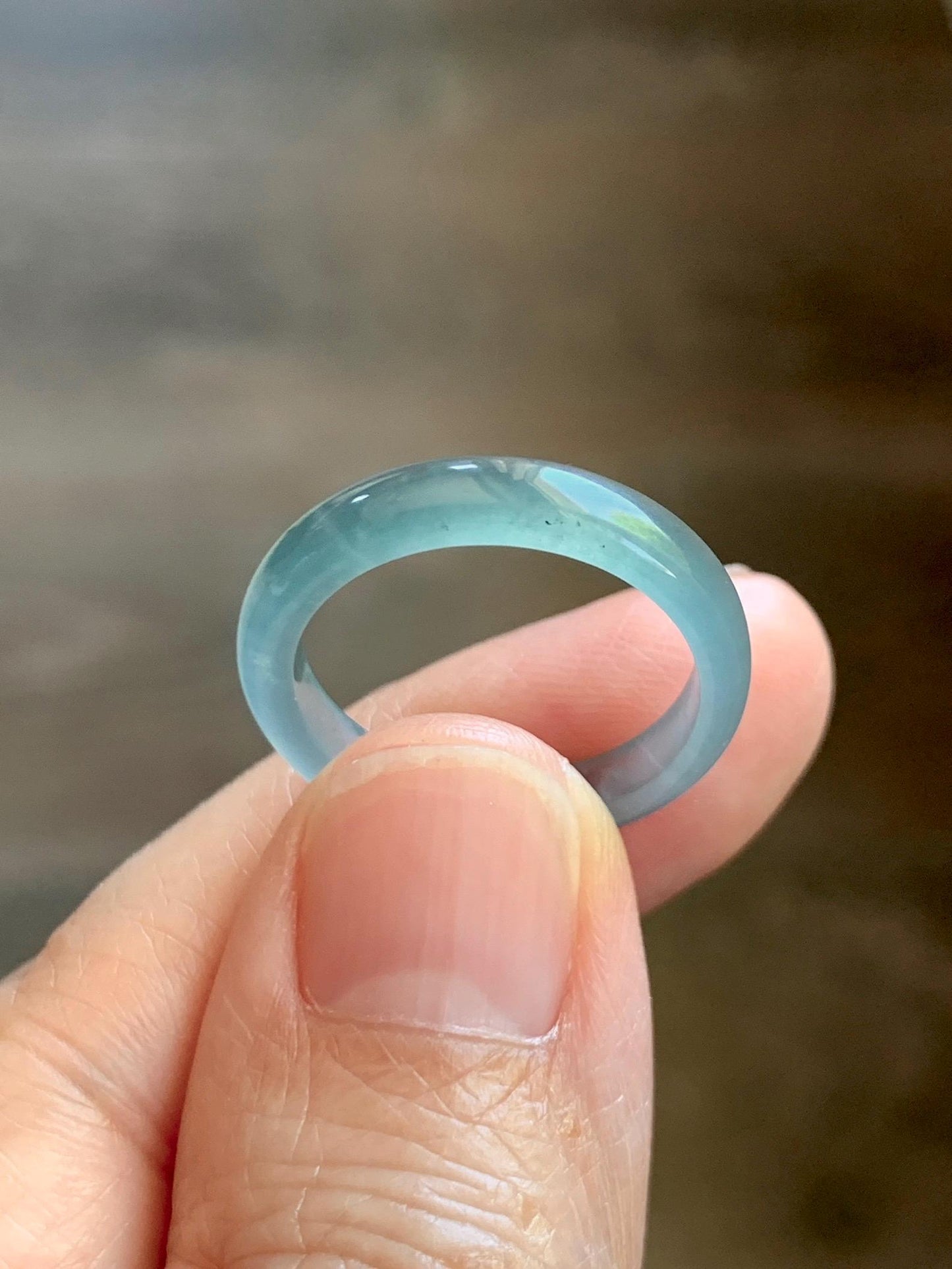 Natural Guatemalan Grade A Icy Highly Translucent Teal Blue Jade Jadeite Band Ring Size 7.5 US 天然冰胶危蓝翡翠戒圈 WLJ560D