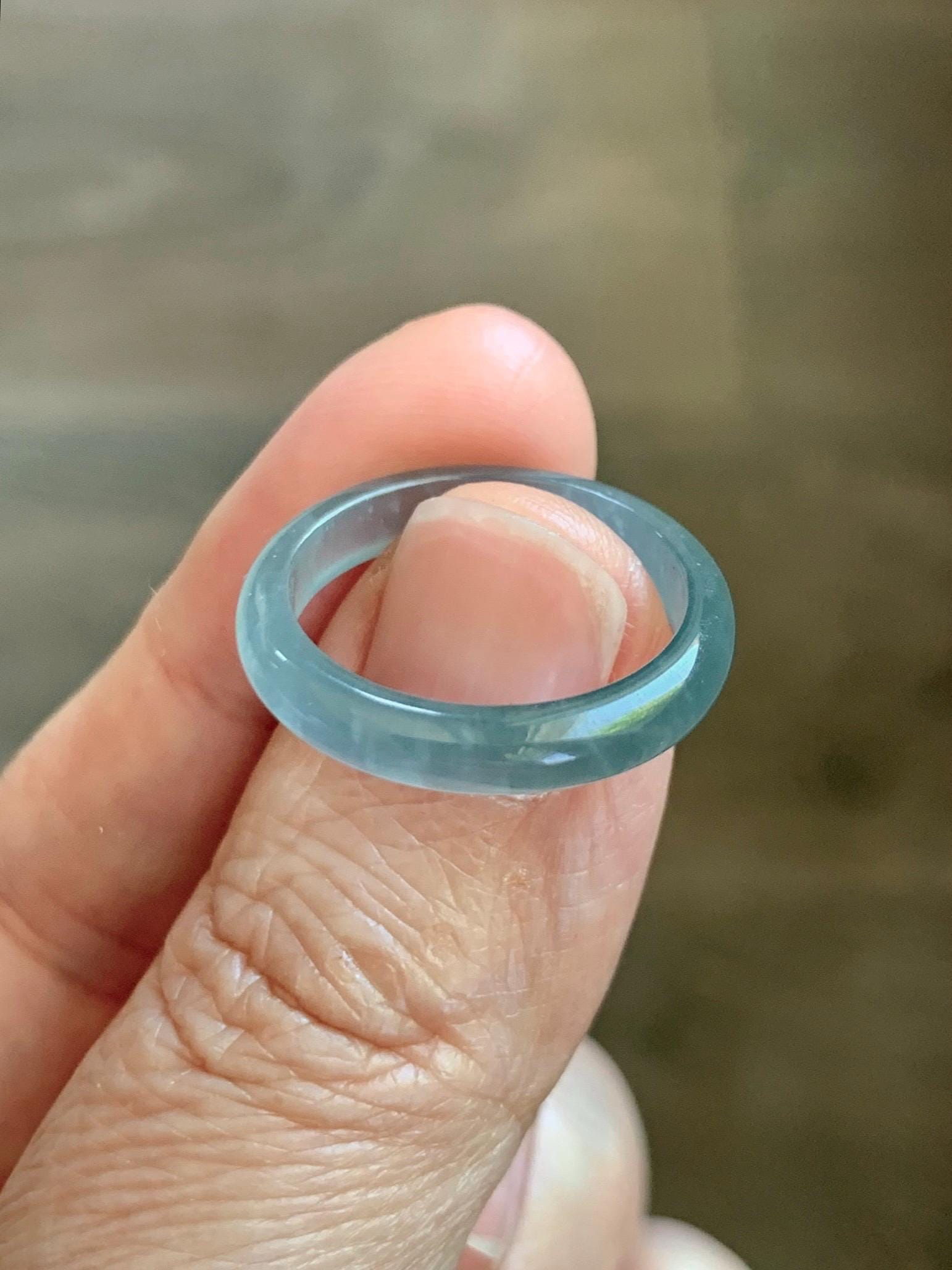 Natural Guatemalan Grade A Icy Highly Translucent Teal Blue Jade Jadeite Band Ring Size 7.5 US 天然冰胶危蓝翡翠戒圈 WLJ560D