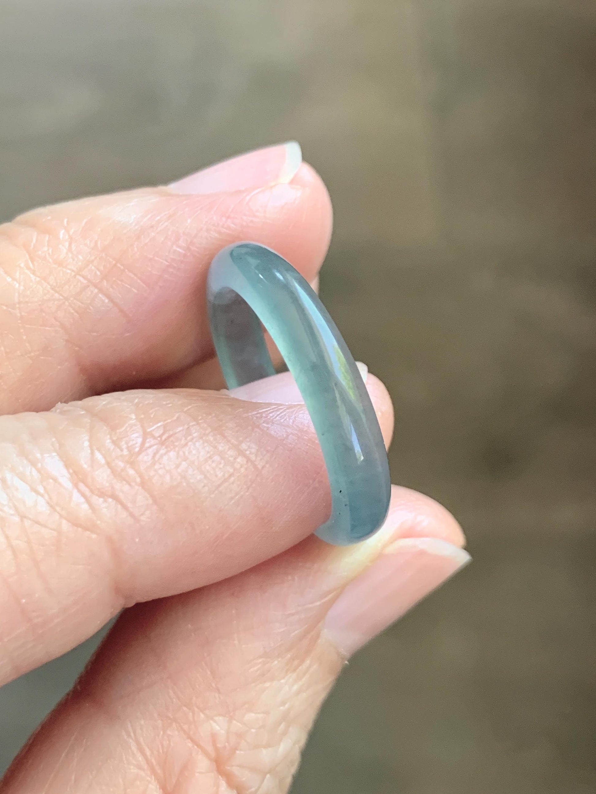 Natural Guatemalan Grade A Icy Highly Translucent Teal Blue Jade Jadeite Band Ring Size 7.5 US 天然冰胶危蓝翡翠戒圈 WLJ560D