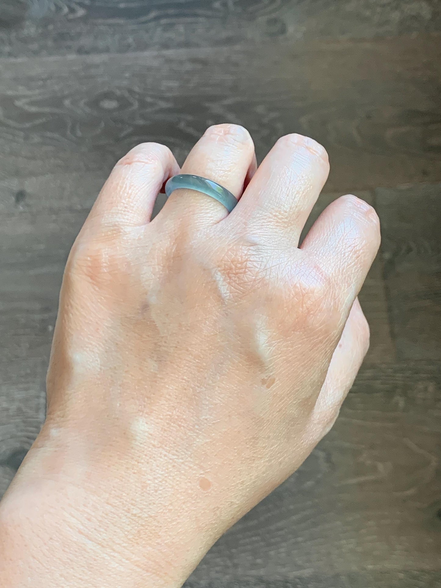 Natural Guatemalan Grade A Icy Highly Translucent Teal Blue Jade Jadeite Band Ring Size 7.5 US 天然冰胶危蓝翡翠戒圈 WLJ560D