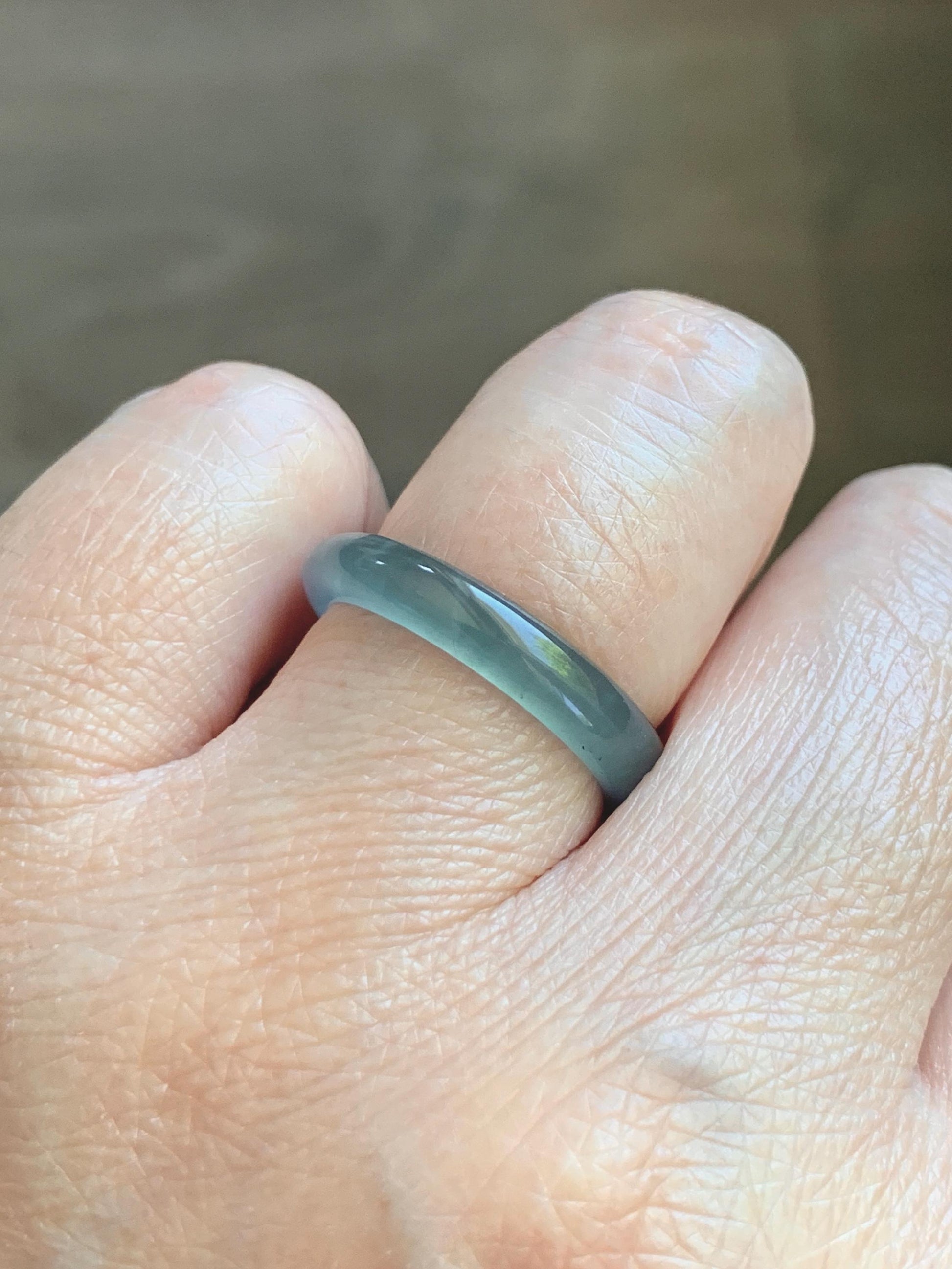 Natural Guatemalan Grade A Icy Highly Translucent Teal Blue Jade Jadeite Band Ring Size 7.5 US 天然冰胶危蓝翡翠戒圈 WLJ560D