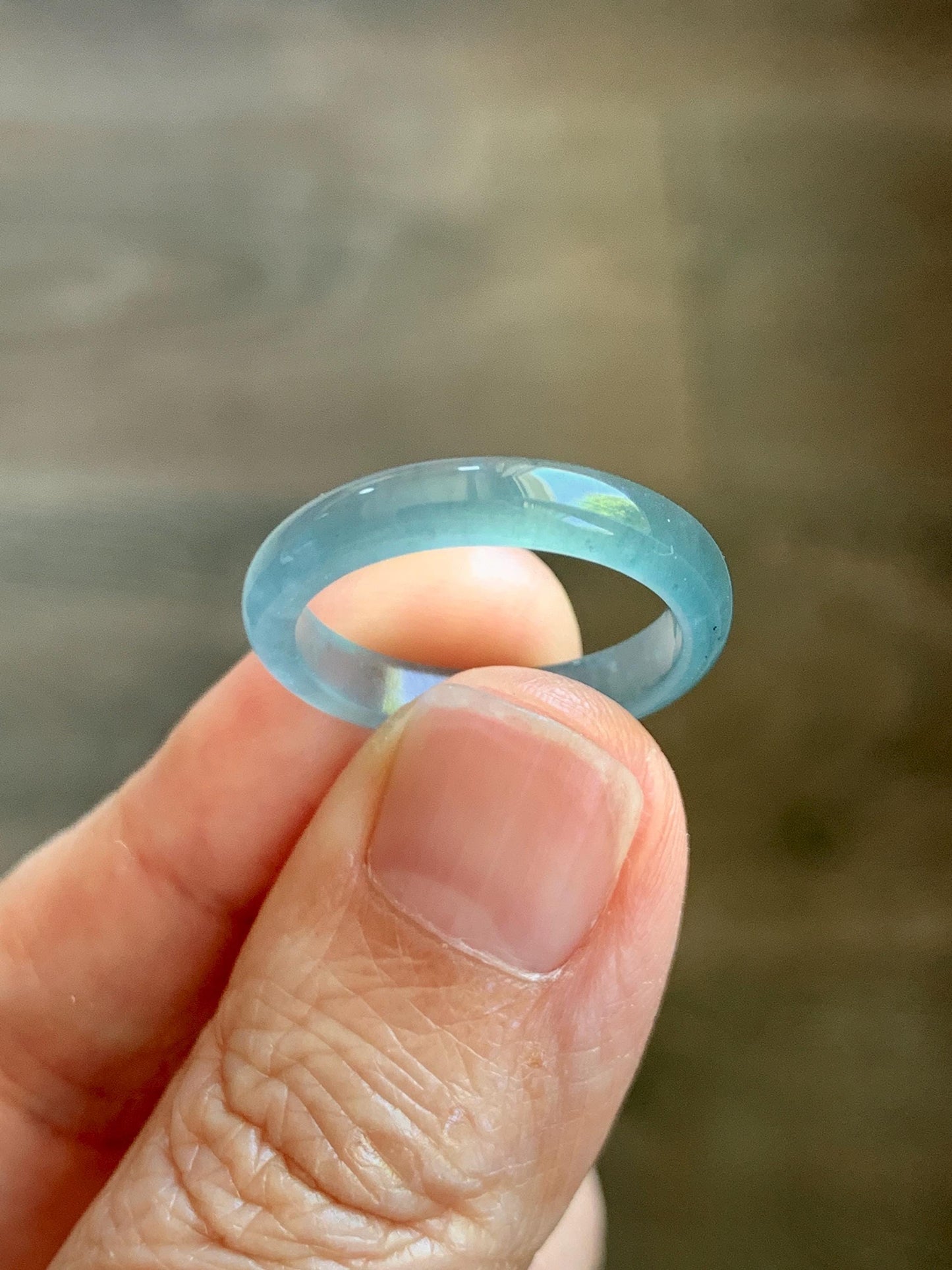 Natural Guatemalan Grade A Icy Highly Translucent Teal Blue Jade Jadeite Band Ring Size 7.5 US 天然冰胶危蓝翡翠戒圈 WLJ560D