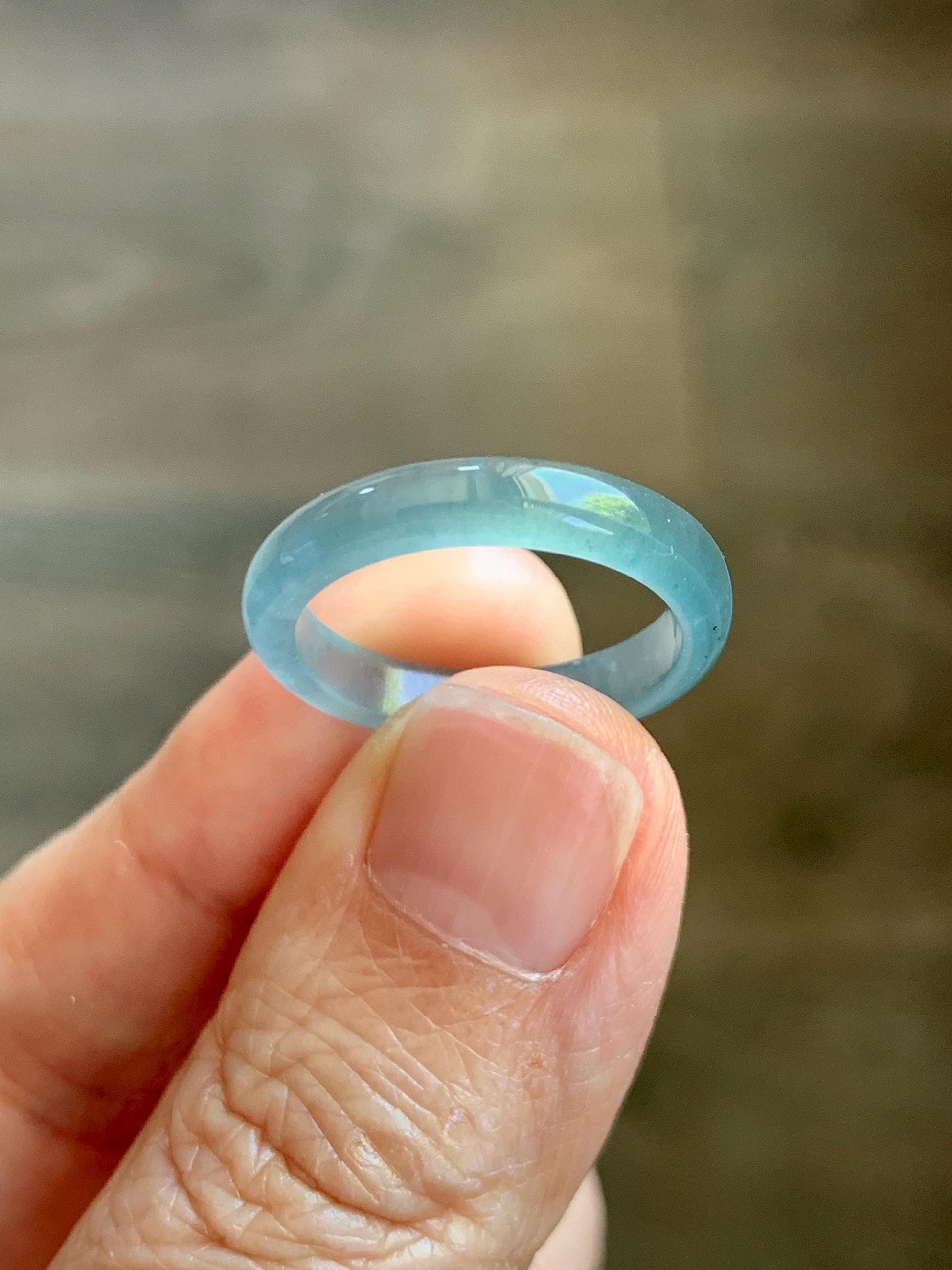 Natural Guatemalan Grade A Icy Highly Translucent Teal Blue Jade Jadeite Band Ring Size 7.5 US 天然冰胶危蓝翡翠戒圈 WLJ560D