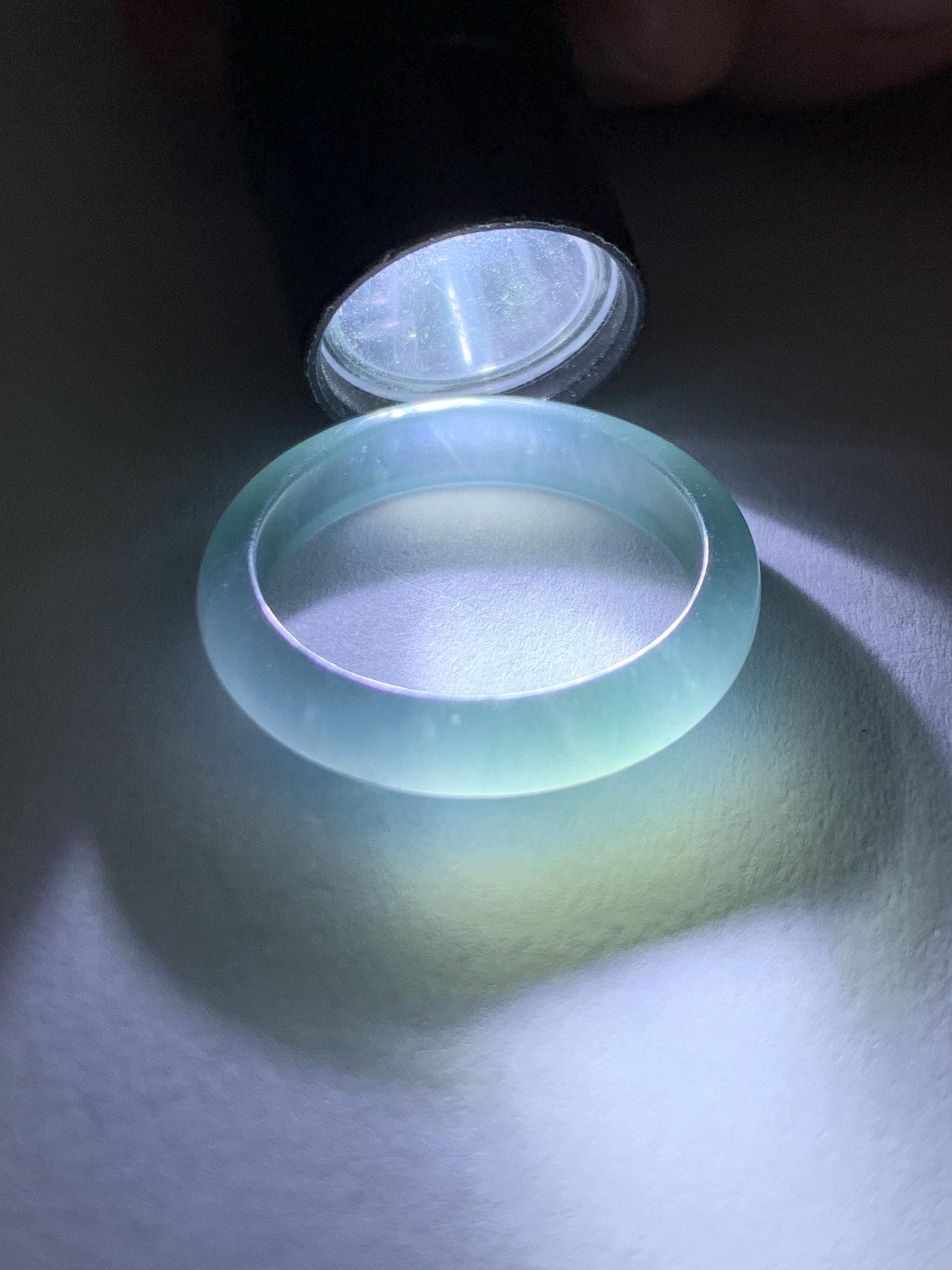 Natural Guatemalan Grade A Icy Highly Translucent Teal Blue Jade Jadeite Band Ring Size 7.5 US 天然冰胶危蓝翡翠戒圈 WLJ560D