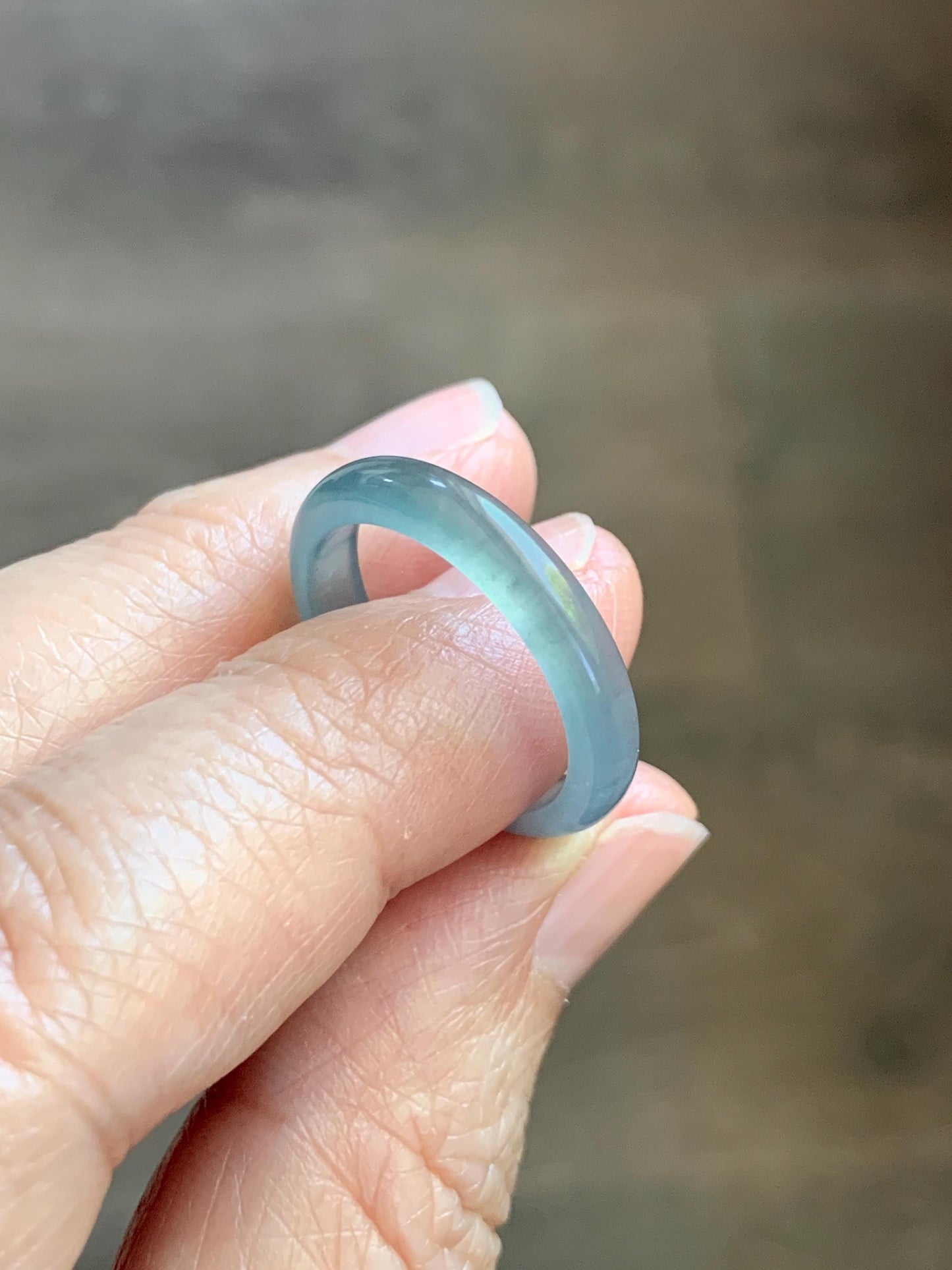 Natural Guatemalan Grade A Icy Highly Translucent Teal Blue Jade Jadeite Band Ring Size 7.5 US 天然冰胶危蓝翡翠戒圈 WLJ560D
