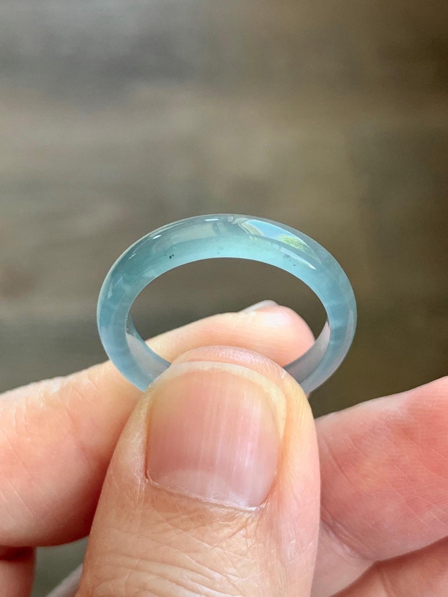 Natural Guatemalan Grade A Icy Highly Translucent Teal Blue Jade Jadeite Band Ring Size 8 US 天然冰胶危蓝翡翠戒圈 WLJ560C