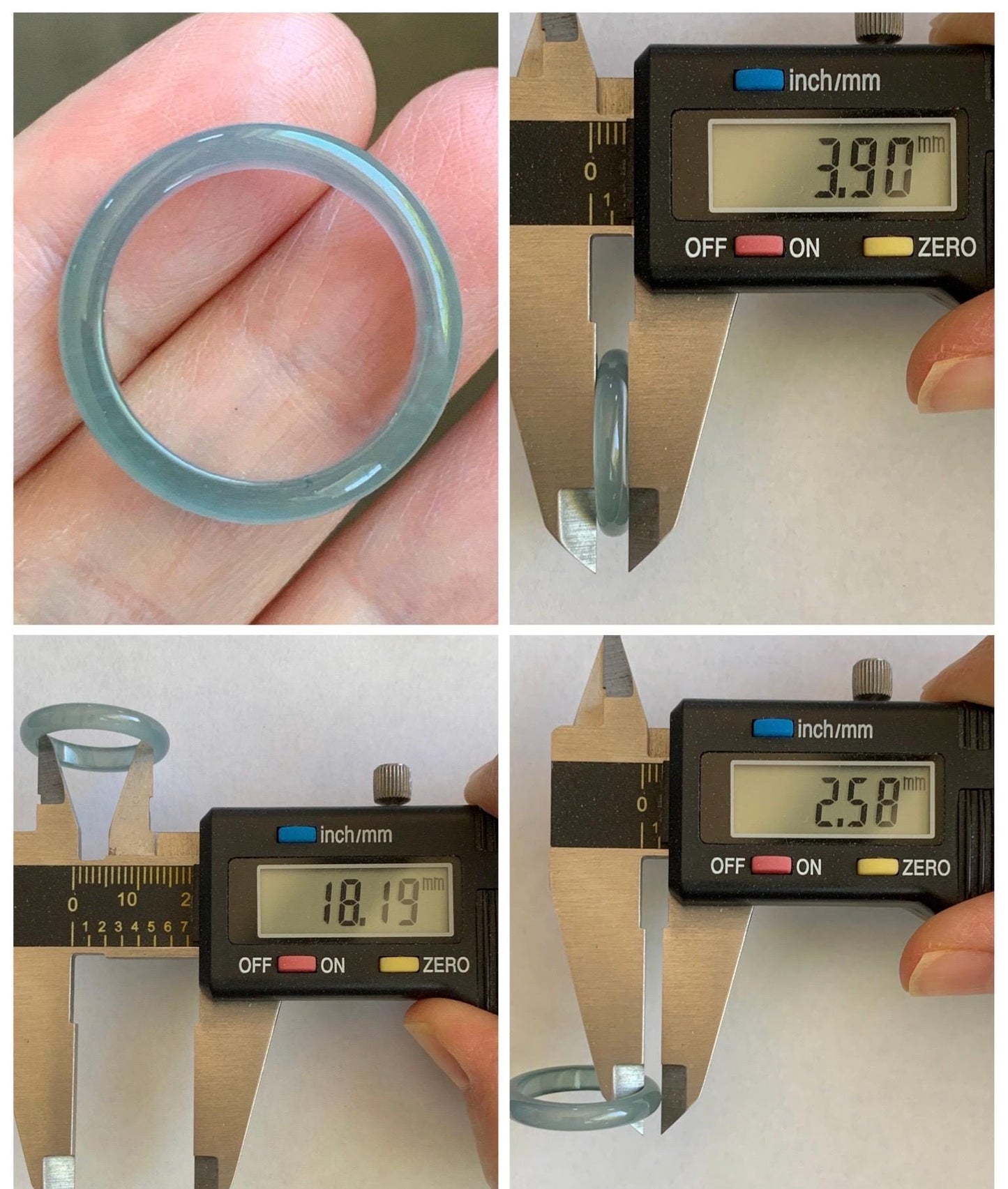 Natural Guatemalan Grade A Icy Highly Translucent Teal Blue Jade Jadeite Band Ring Size 8 US 天然冰胶危蓝翡翠戒圈 WLJ560C