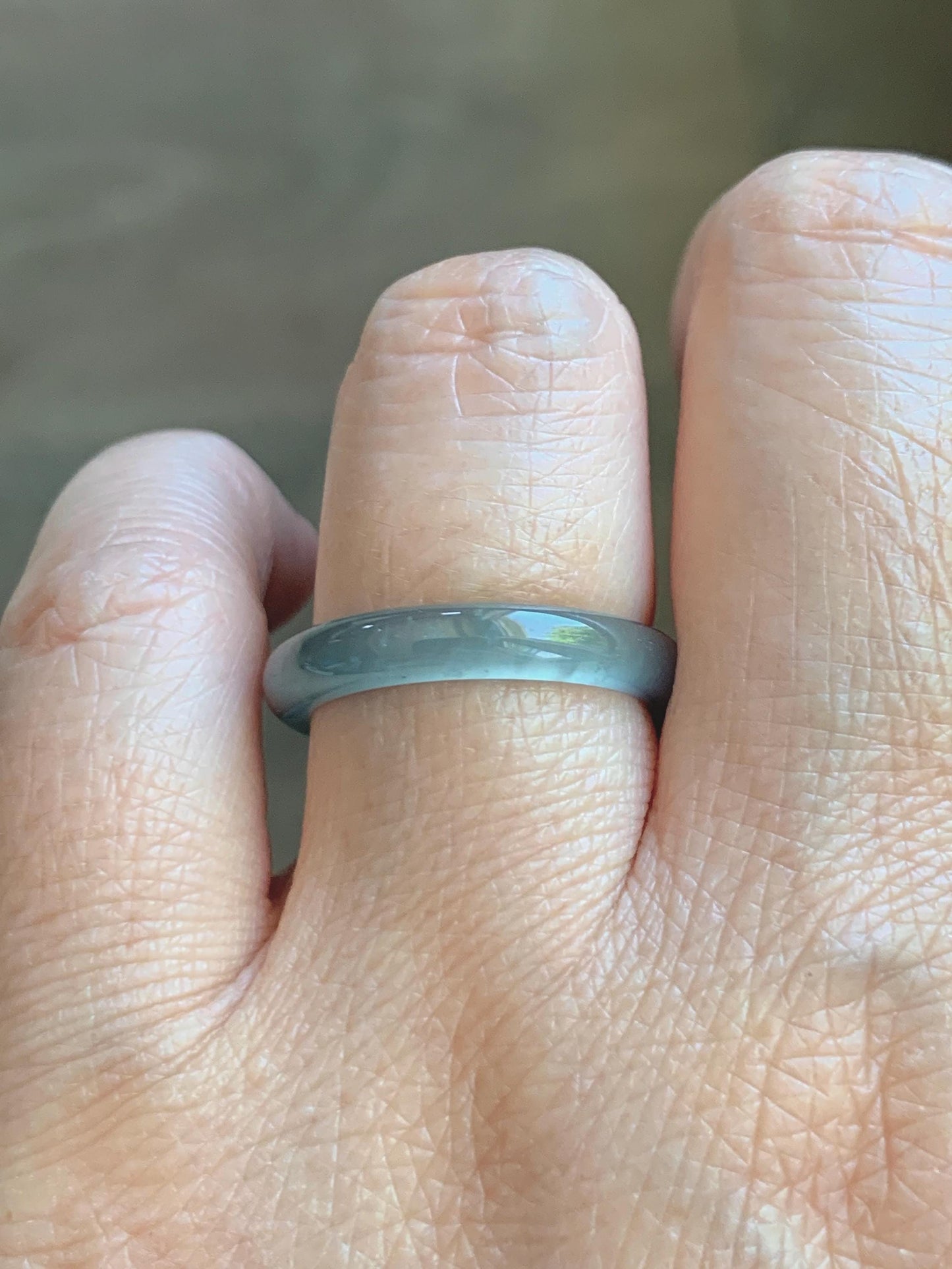 Natural Guatemalan Grade A Icy Highly Translucent Teal Blue Jade Jadeite Band Ring Size 8 US 天然冰胶危蓝翡翠戒圈 WLJ560C
