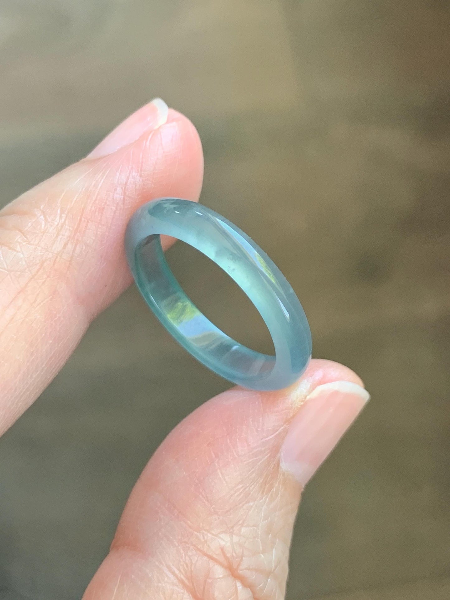 Natural Guatemalan Grade A Icy Highly Translucent Teal Blue Jade Jadeite Band Ring Size 8 US 天然冰胶危蓝翡翠戒圈 WLJ560C