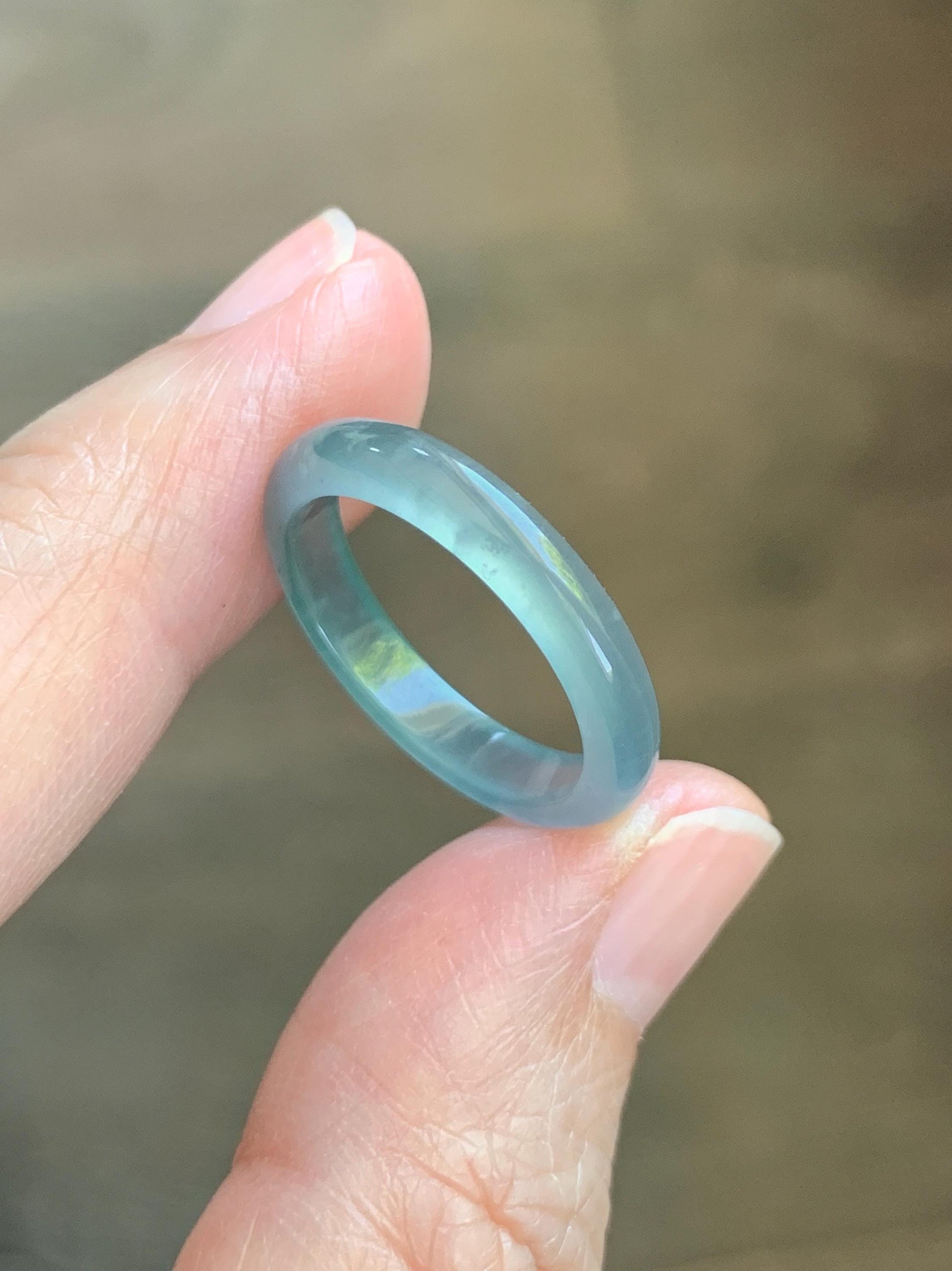 Natural Guatemalan Grade A Icy Highly Translucent Teal Blue Jade Jadeite Band Ring Size 8 US 天然冰胶危蓝翡翠戒圈 WLJ560C