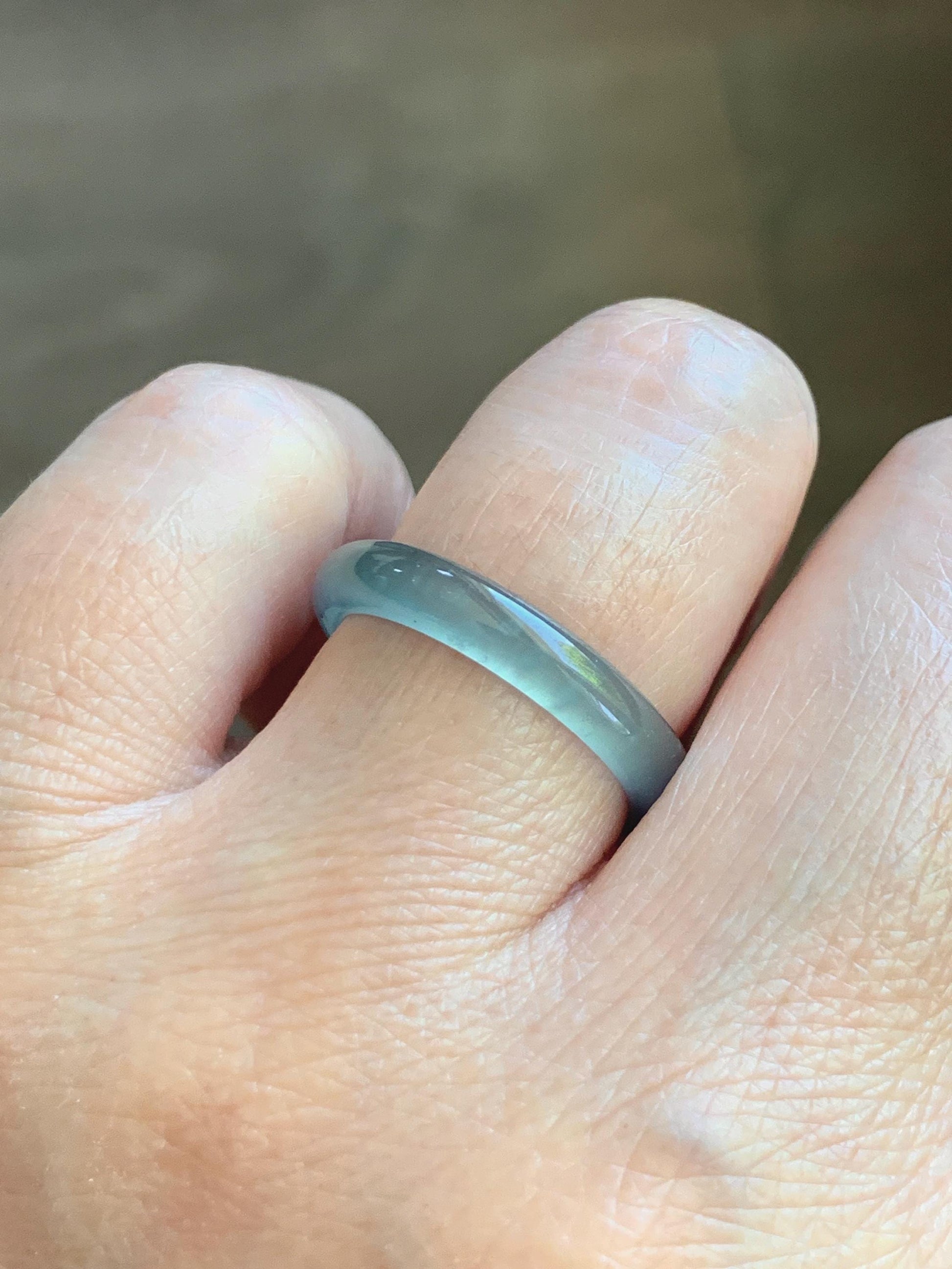 Natural Guatemalan Grade A Icy Highly Translucent Teal Blue Jade Jadeite Band Ring Size 8 US 天然冰胶危蓝翡翠戒圈 WLJ560C