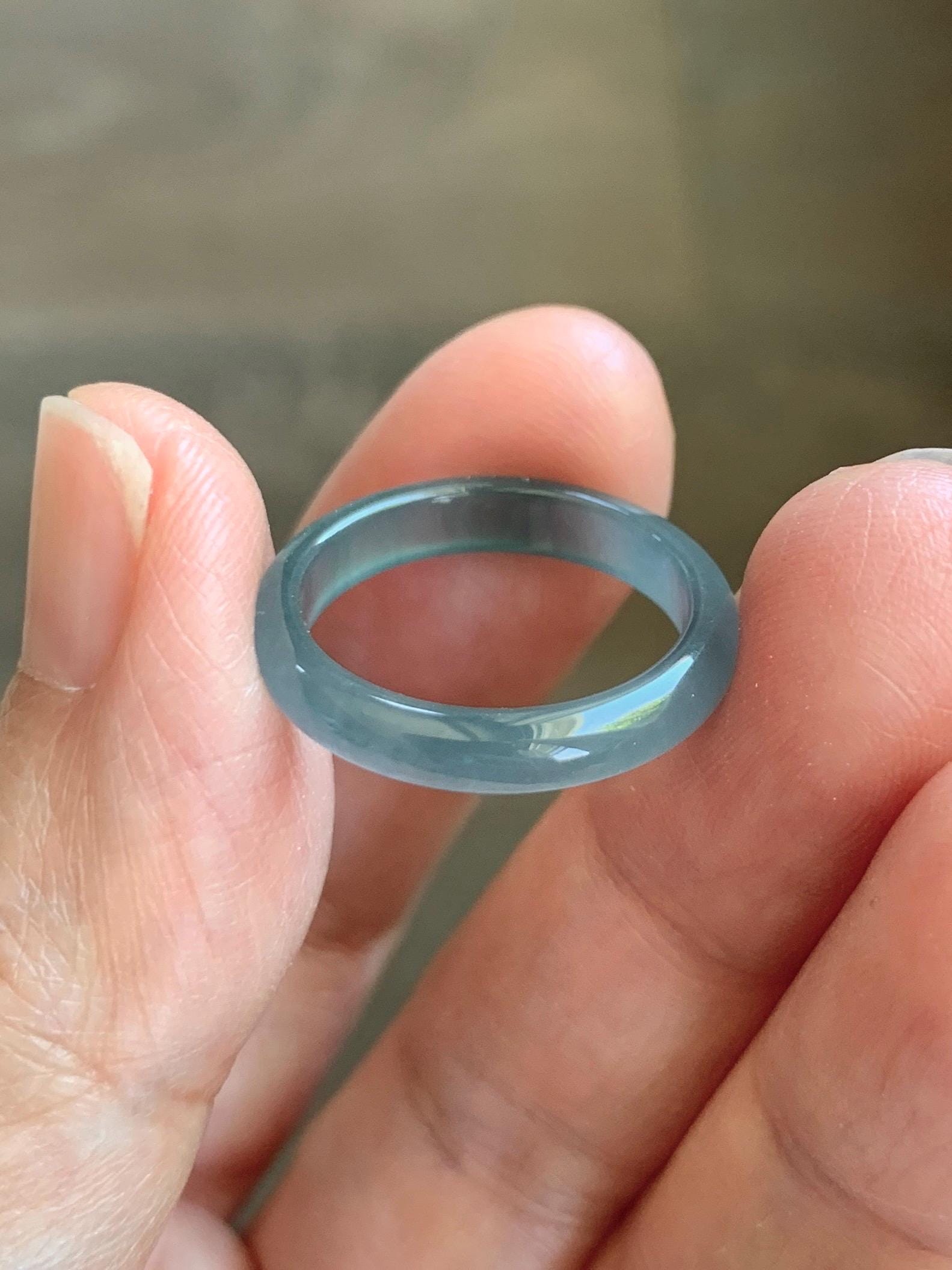 Natural Guatemalan Grade A Icy Highly Translucent Teal Blue Jade Jadeite Band Ring Size 6.25 US 天然冰胶危蓝翡翠戒圈 WLJ560B