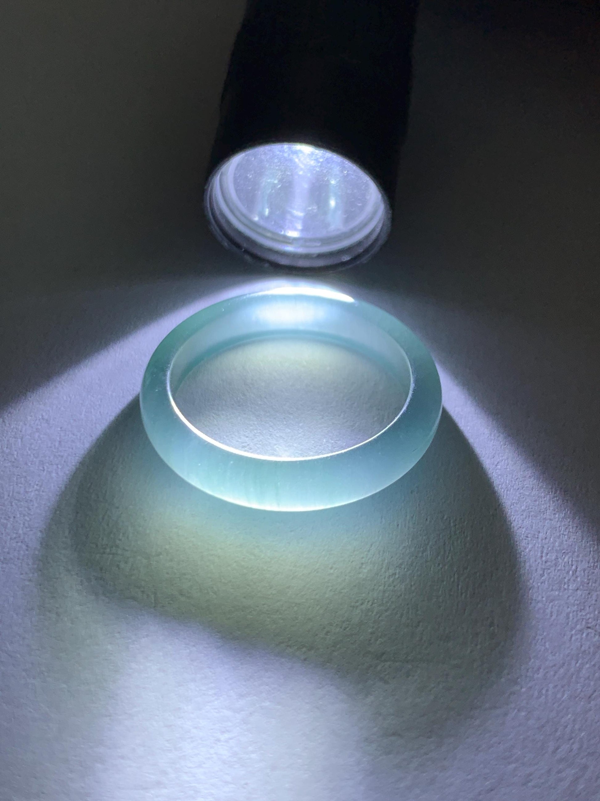 Natural Guatemalan Grade A Icy Highly Translucent Teal Blue Jade Jadeite Band Ring Size 6.25 US 天然冰胶危蓝翡翠戒圈 WLJ560B