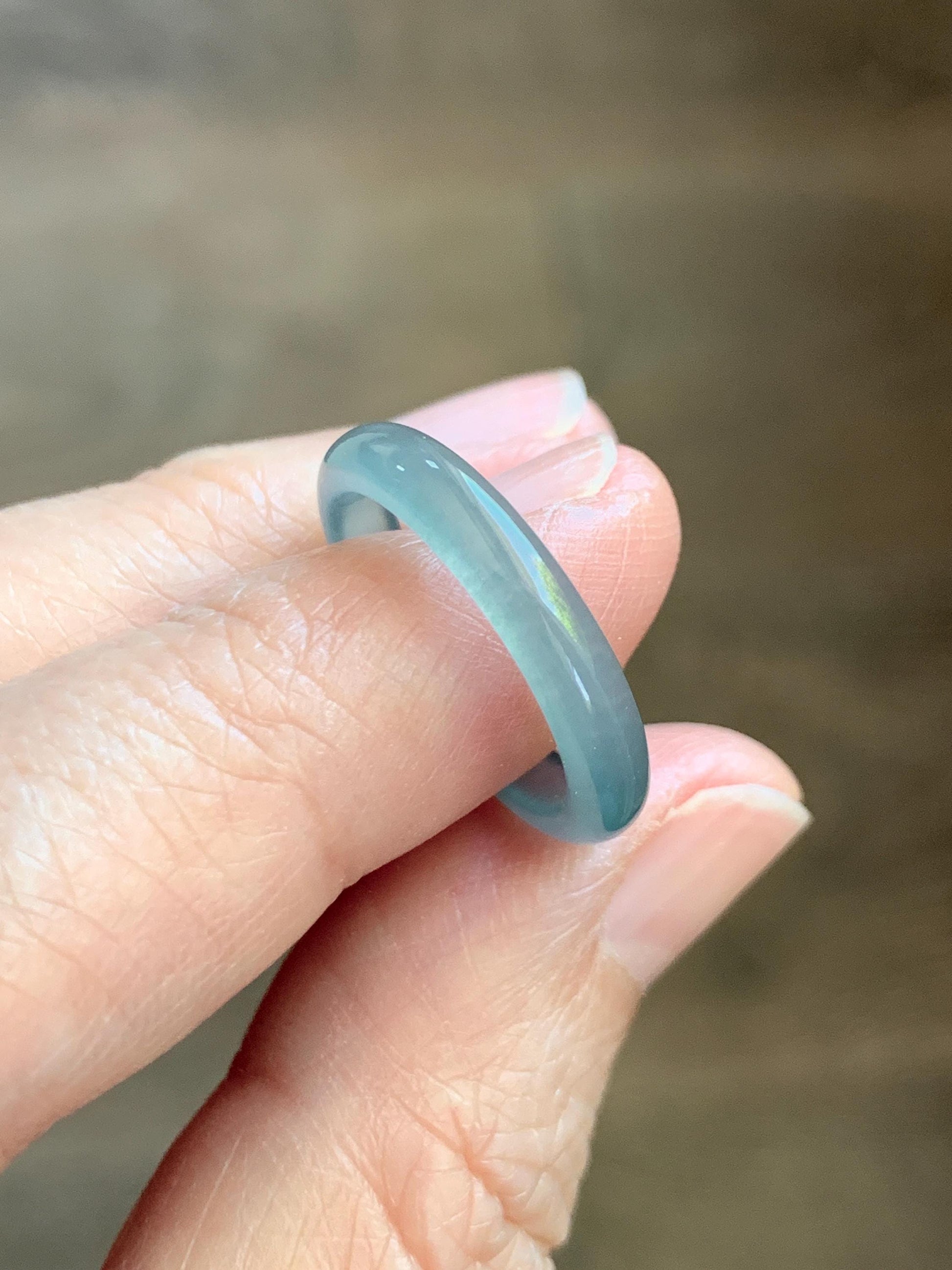 Natural Guatemalan Grade A Icy Highly Translucent Teal Blue Jade Jadeite Band Ring Size 6.25 US 天然冰胶危蓝翡翠戒圈 WLJ560B