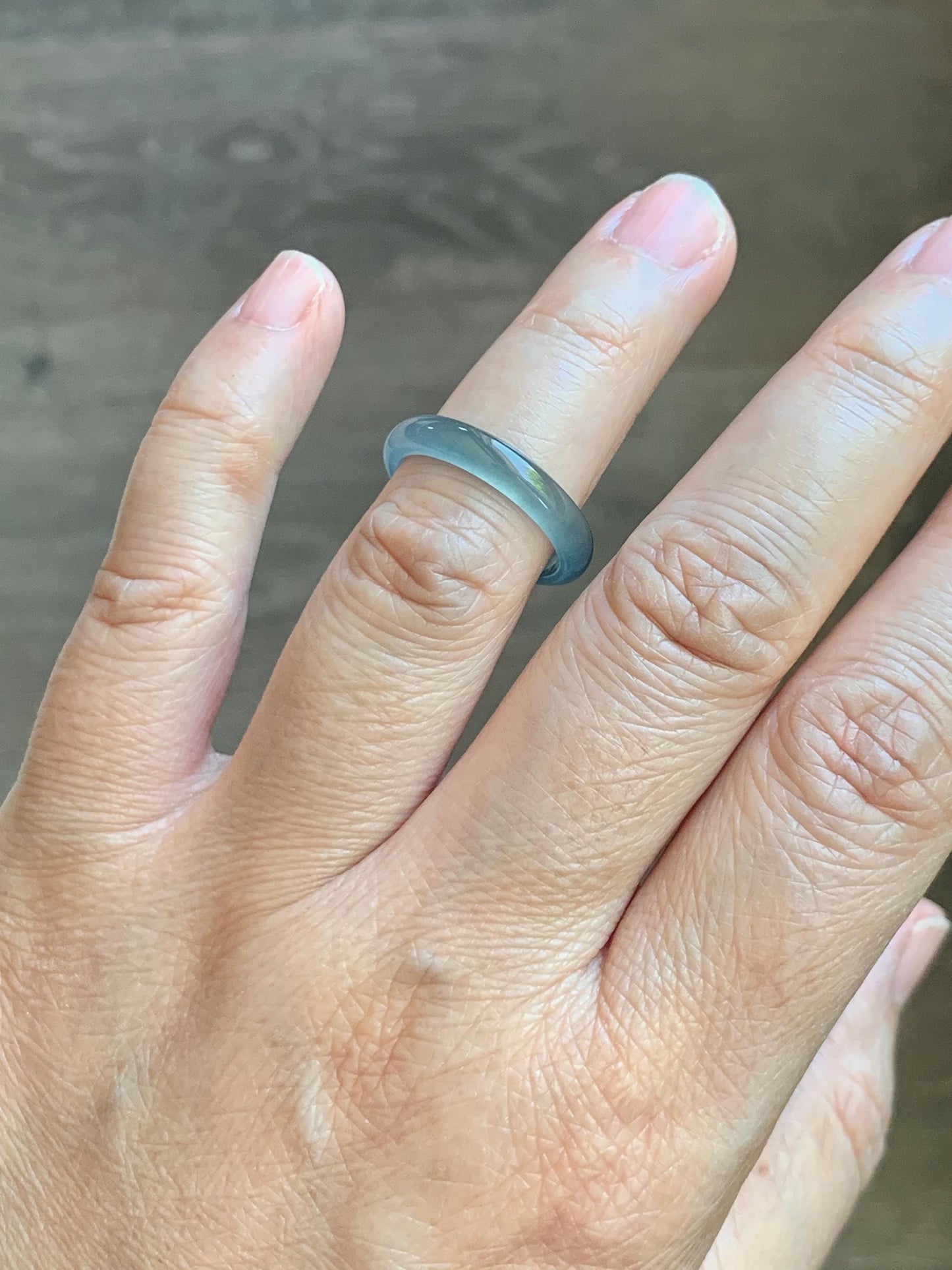 Natural Guatemalan Grade A Icy Highly Translucent Teal Blue Jade Jadeite Band Ring Size 6.25 US 天然冰胶危蓝翡翠戒圈 WLJ560B