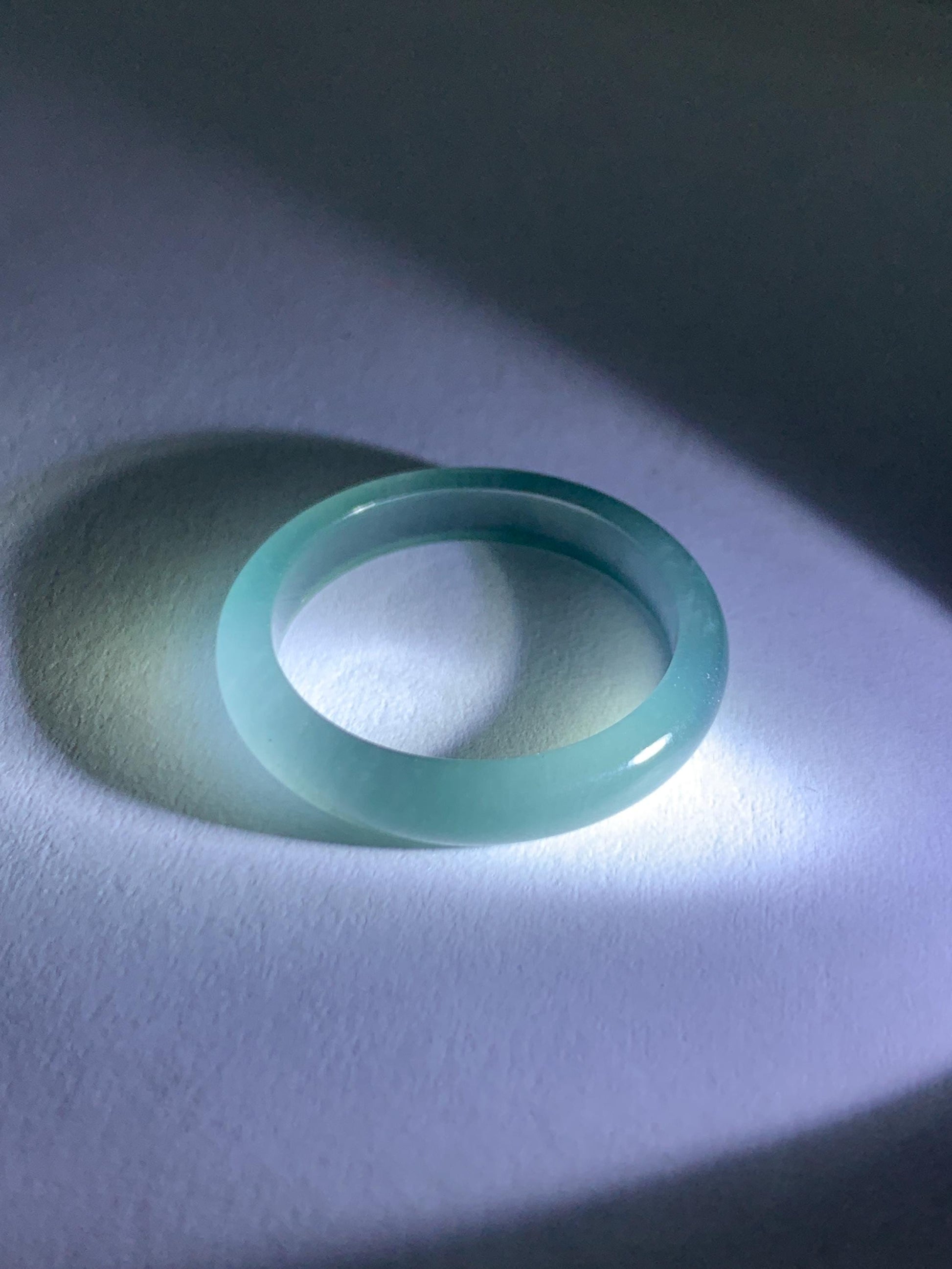 Natural Guatemalan Grade A Icy Highly Translucent Teal Blue Jade Jadeite Band Ring Size 6.25 US 天然冰胶危蓝翡翠戒圈 WLJ560B
