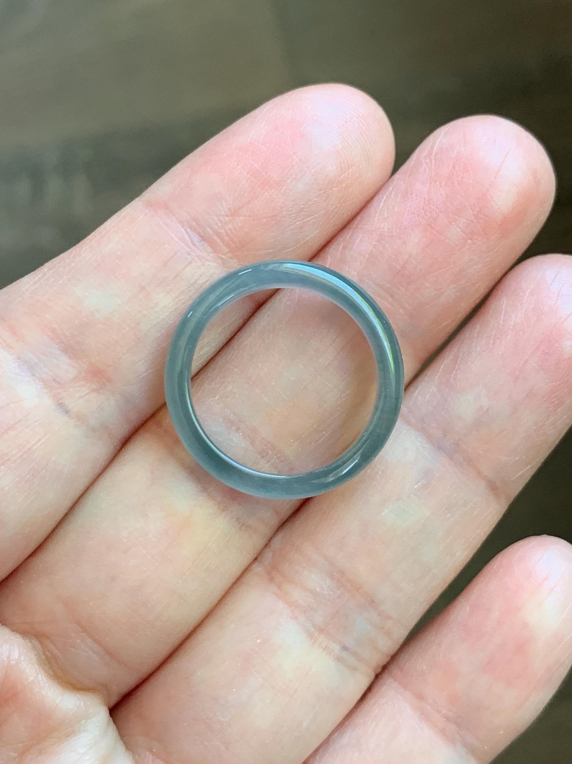 Natural Guatemalan Grade A Icy Highly Translucent Teal Blue Jade Jadeite Band Ring Size 6.25 US 天然冰胶危蓝翡翠戒圈 WLJ560B