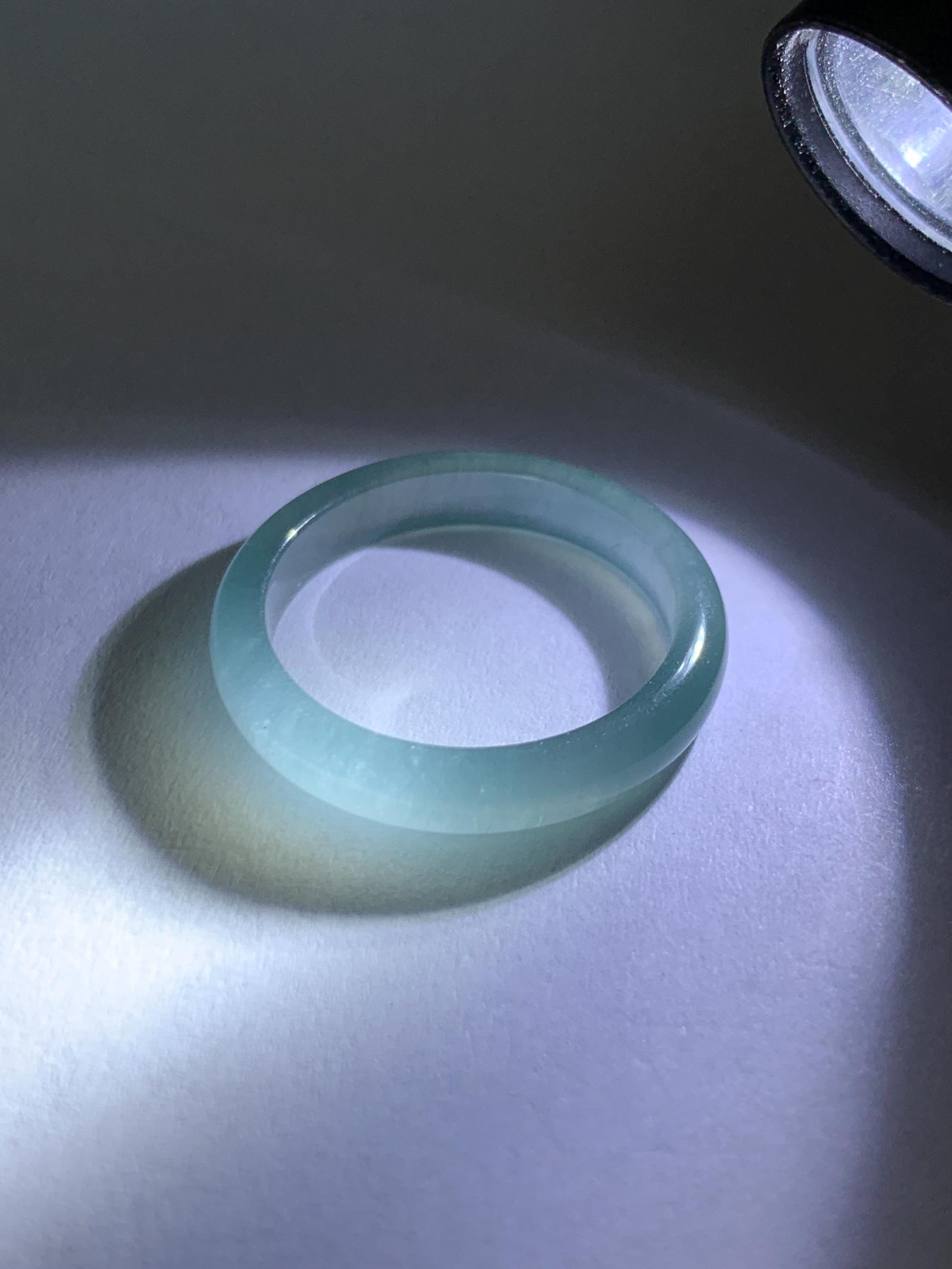Natural Guatemalan Grade A Icy Highly Translucent Teal Blue Jade Jadeite Band Ring Size 6.25 US 天然冰胶危蓝翡翠戒圈 WLJ560B