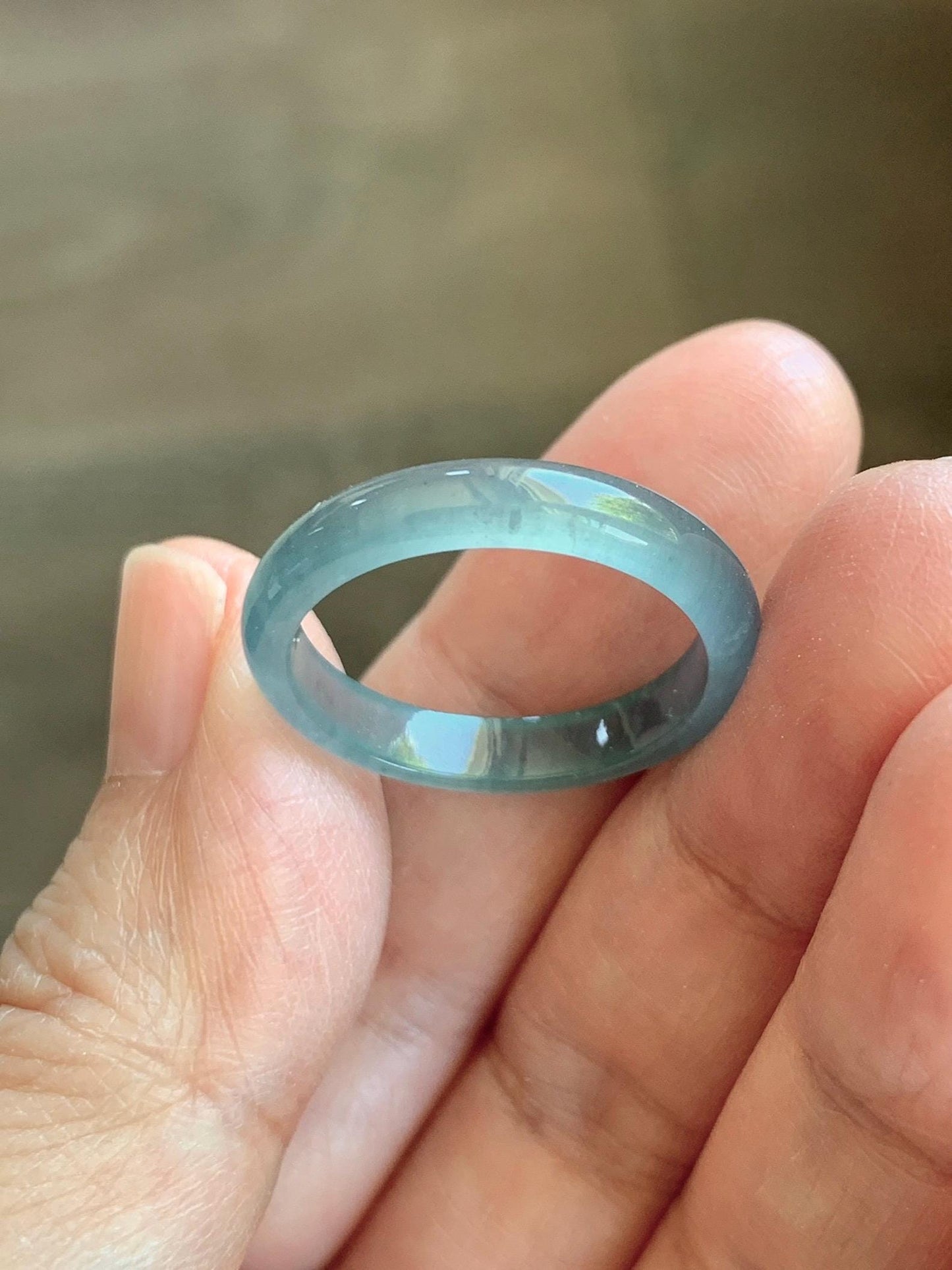Natural Guatemalan Grade A Icy Translucent Teal Blue Jade Jadeite Band Ring Size 9.25 US 天然冰胶危蓝翡翠戒圈 WLJ560A