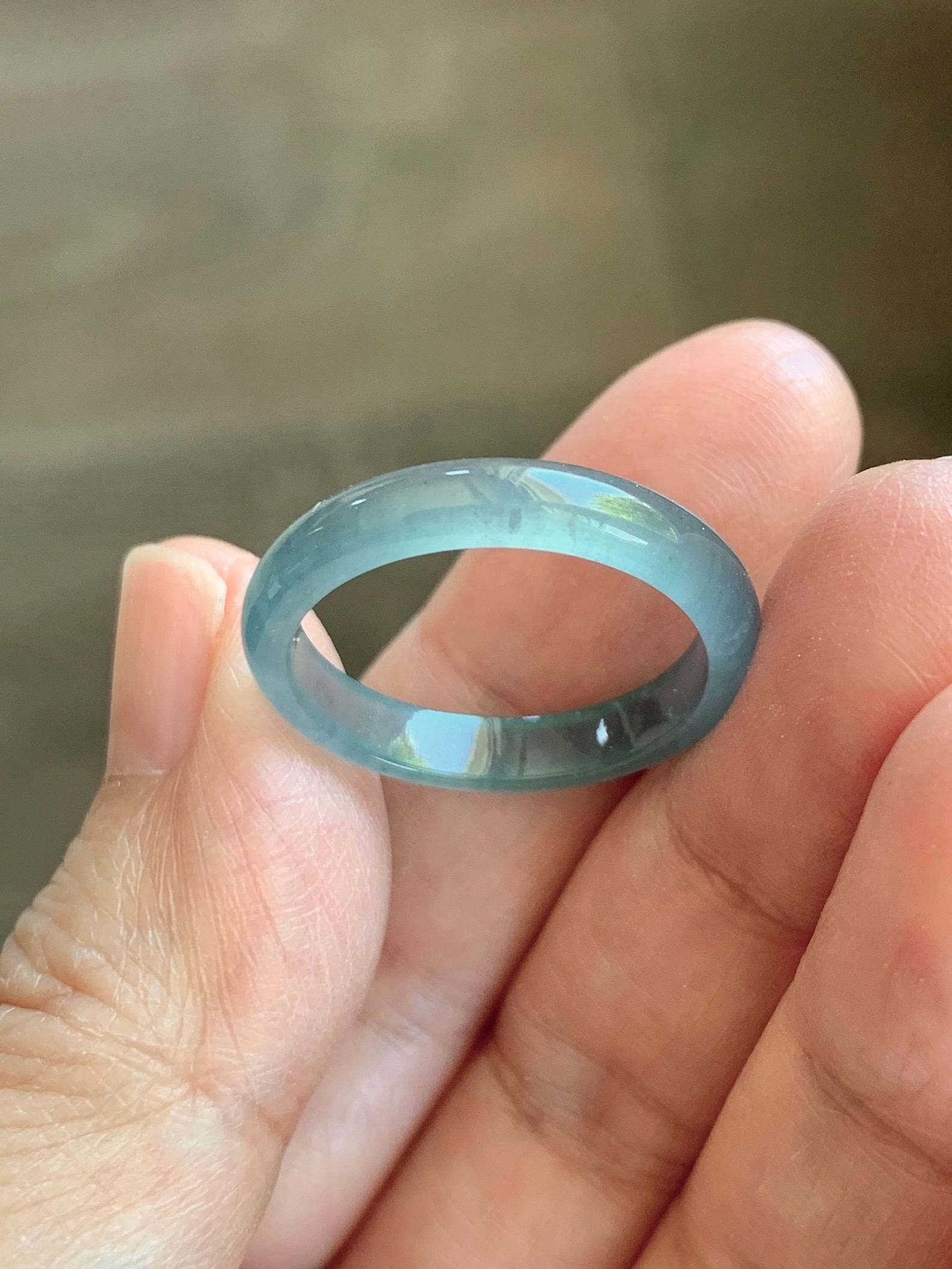 Natural Guatemalan Grade A Icy Translucent Teal Blue Jade Jadeite Band Ring Size 9.25 US 天然冰胶危蓝翡翠戒圈 WLJ560A