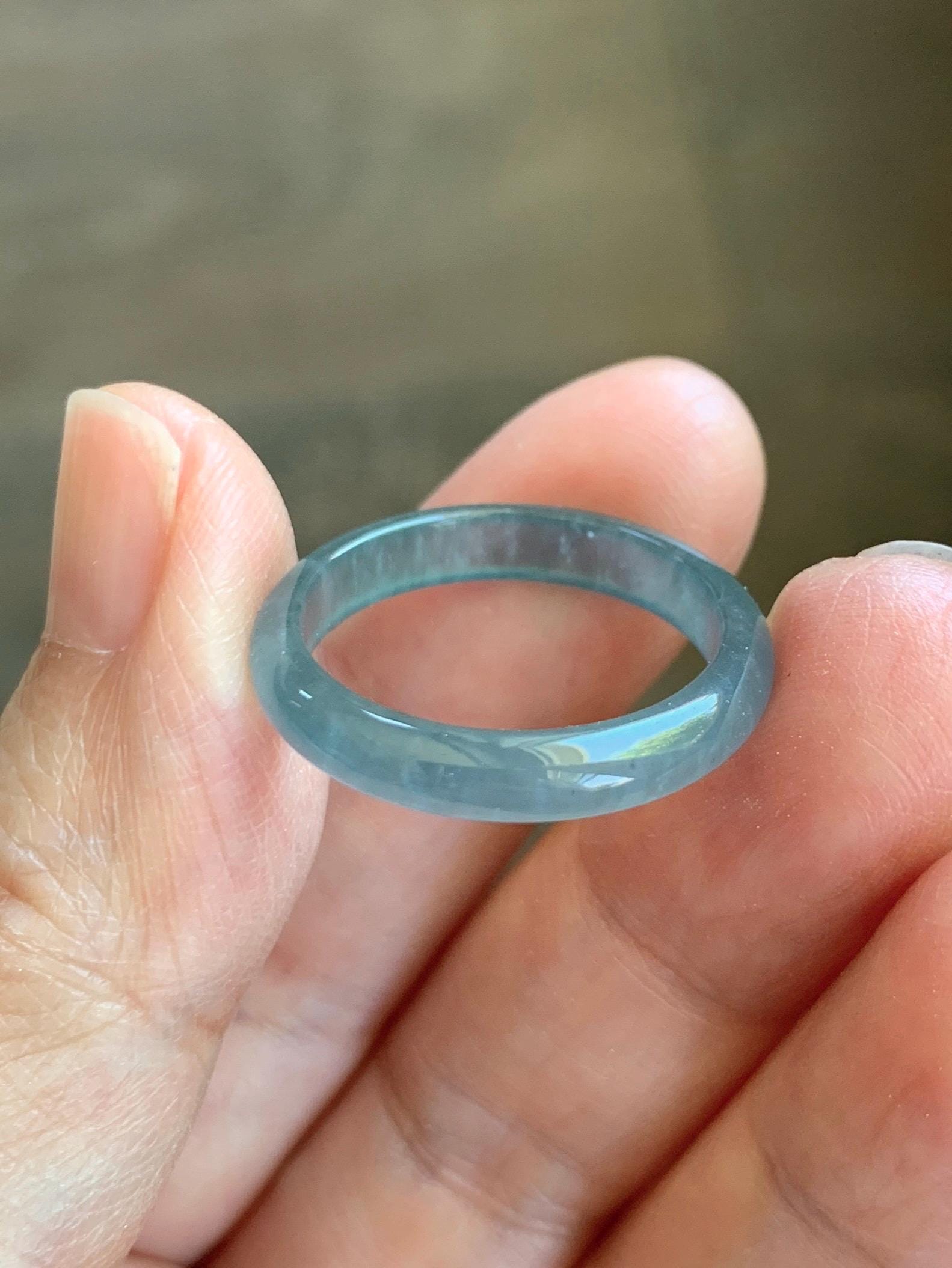 Natural Guatemalan Grade A Icy Translucent Teal Blue Jade Jadeite Band Ring Size 9.25 US 天然冰胶危蓝翡翠戒圈 WLJ560A