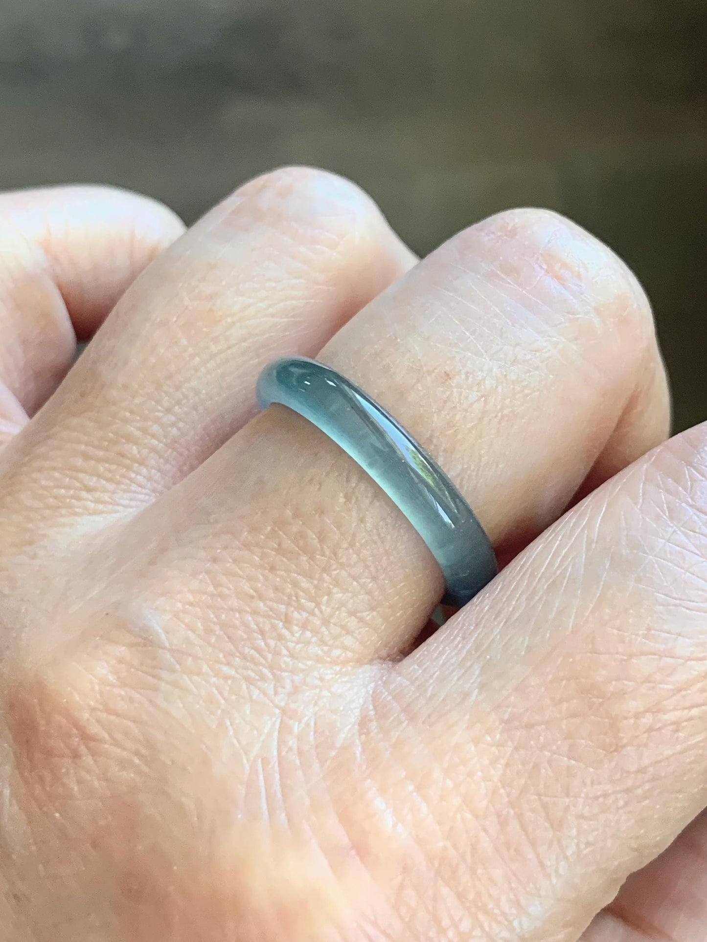 Natural Guatemalan Grade A Icy Translucent Teal Blue Jade Jadeite Band Ring Size 9.25 US 天然冰胶危蓝翡翠戒圈 WLJ560A