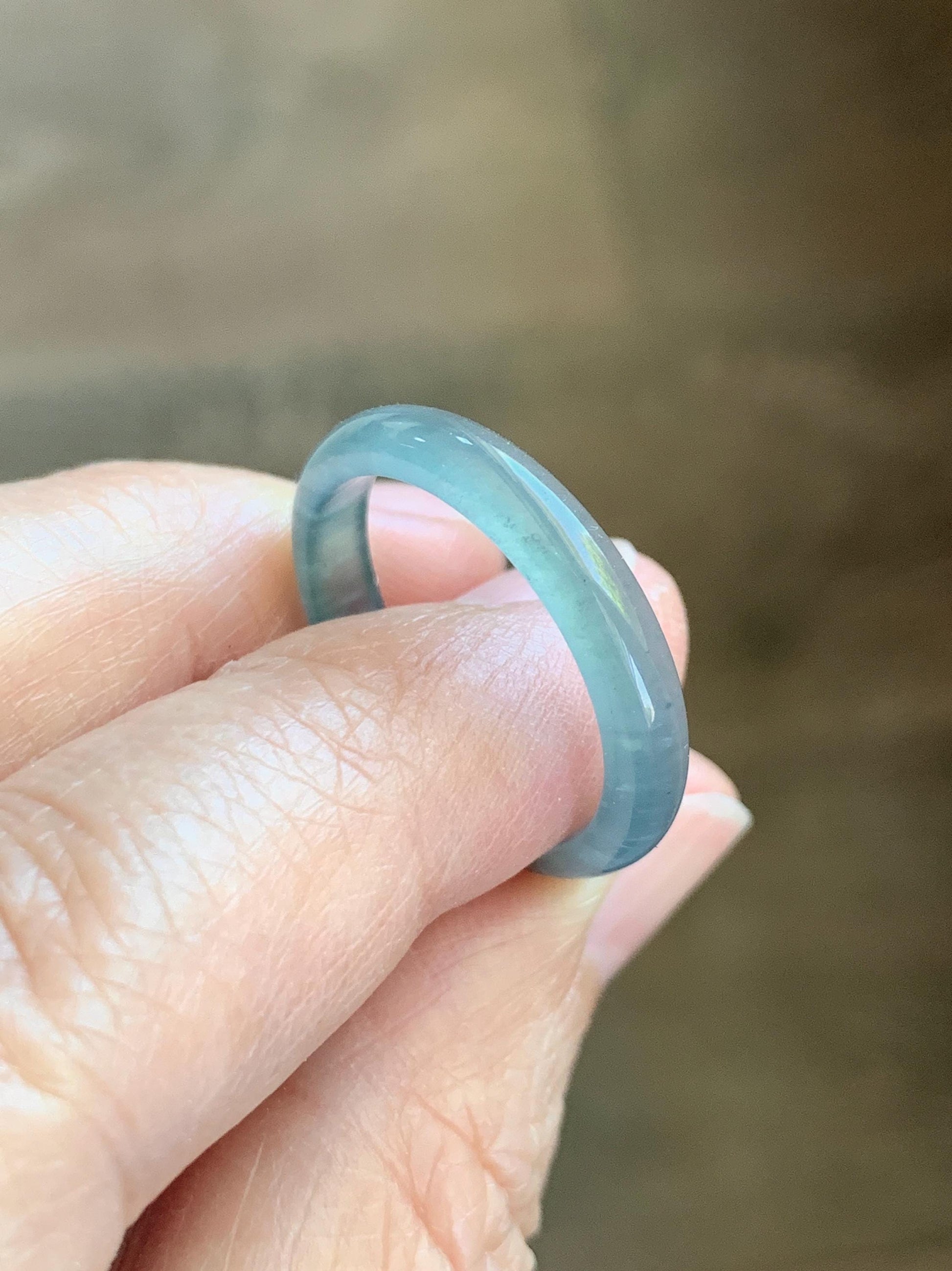 Natural Guatemalan Grade A Icy Translucent Teal Blue Jade Jadeite Band Ring Size 9.25 US 天然冰胶危蓝翡翠戒圈 WLJ560A