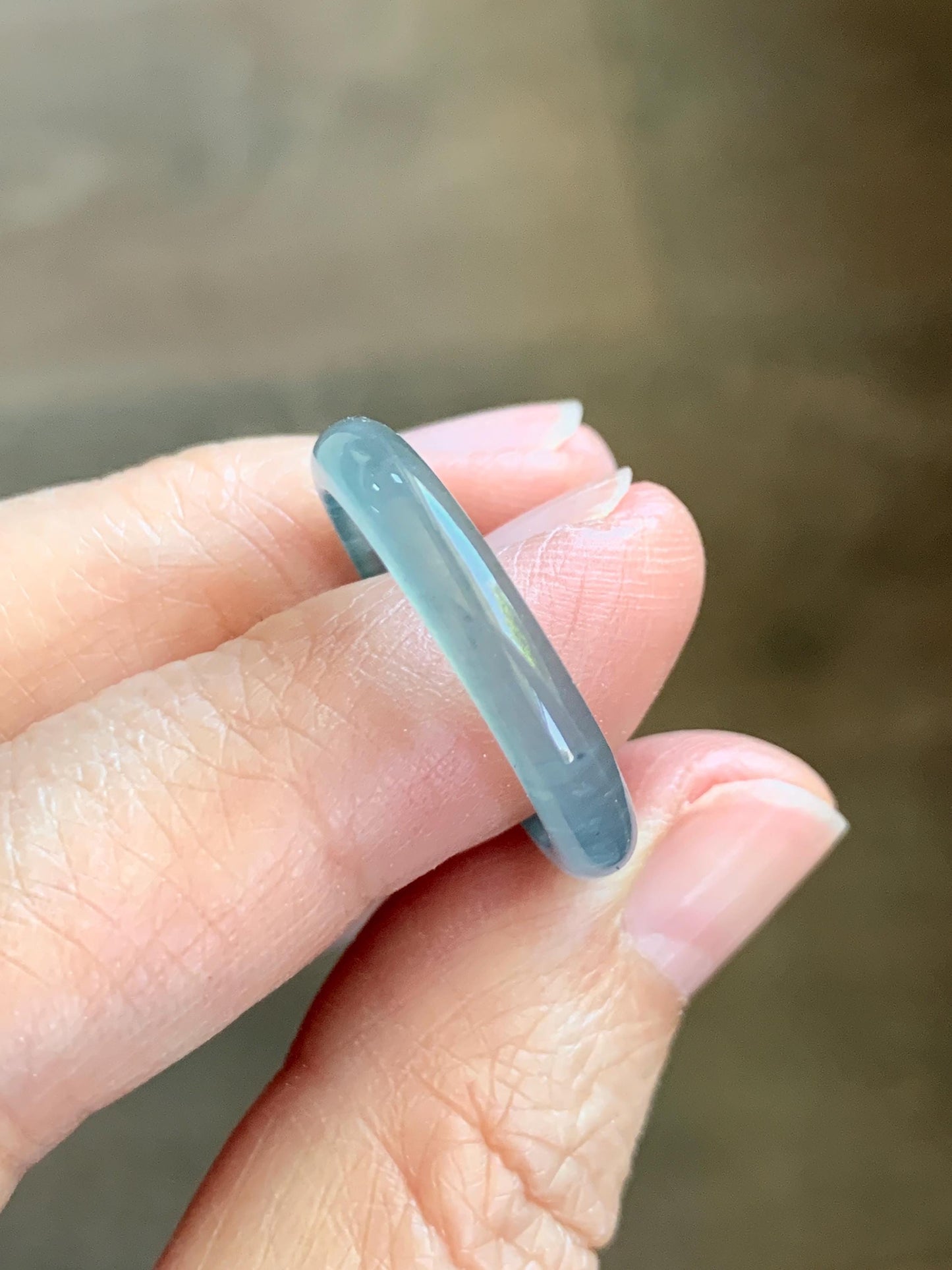 Natural Guatemalan Grade A Icy Translucent Teal Blue Jade Jadeite Band Ring Size 9.25 US 天然冰胶危蓝翡翠戒圈 WLJ560A