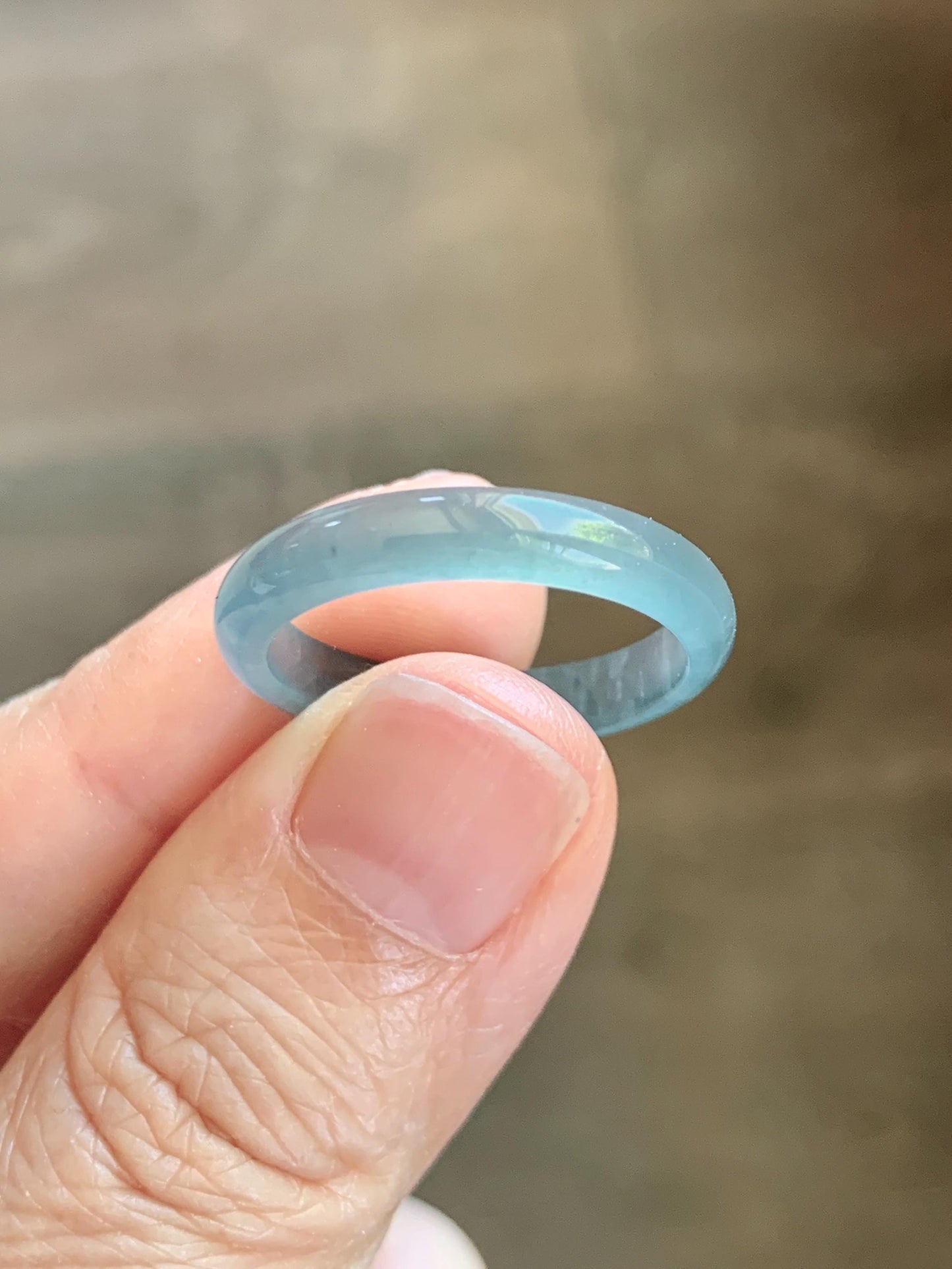 Natural Guatemalan Grade A Icy Translucent Teal Blue Jade Jadeite Band Ring Size 9.25 US 天然冰胶危蓝翡翠戒圈 WLJ560A