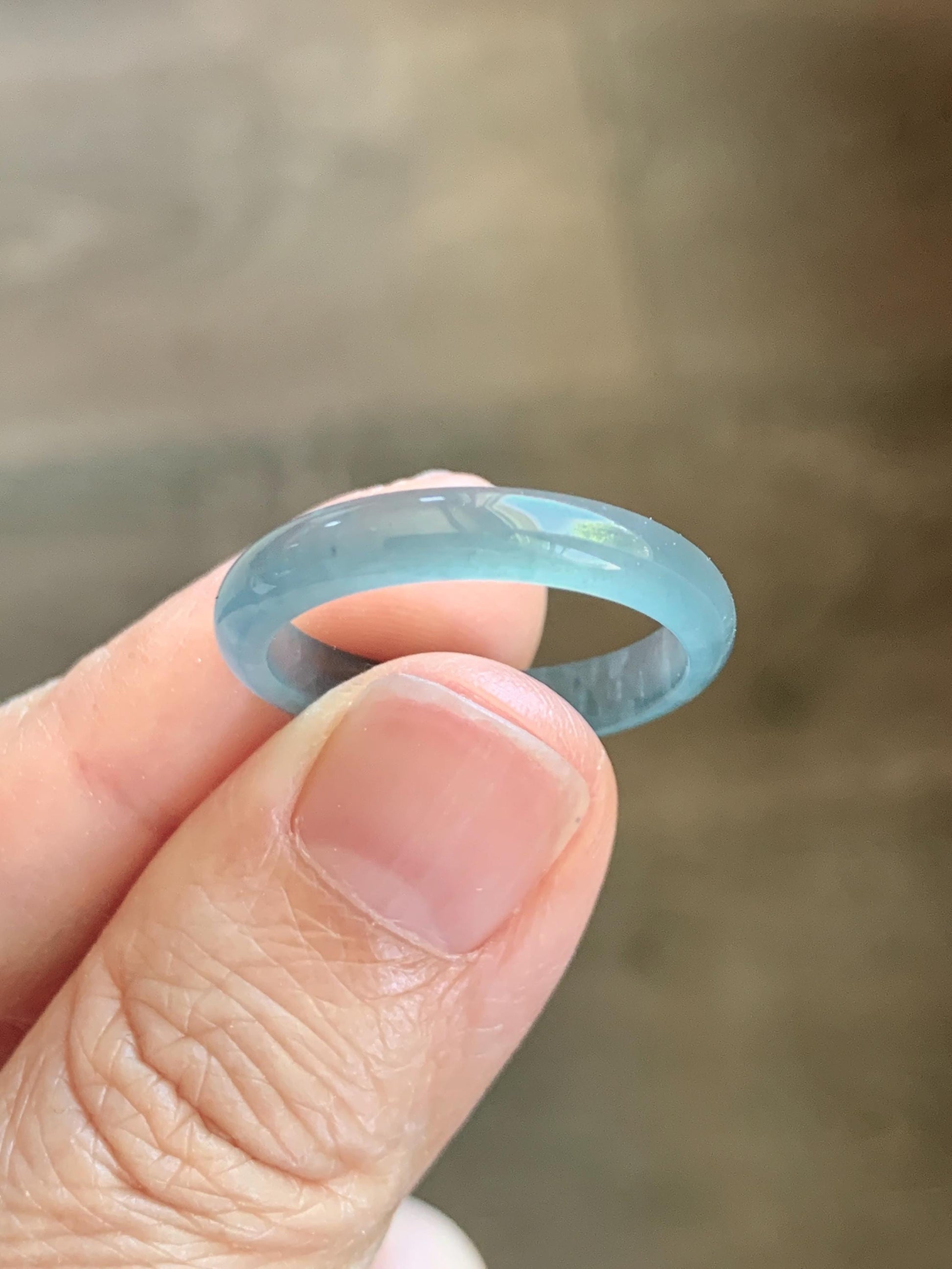 Natural Guatemalan Grade A Icy Translucent Teal Blue Jade Jadeite Band Ring Size 9.25 US 天然冰胶危蓝翡翠戒圈 WLJ560A