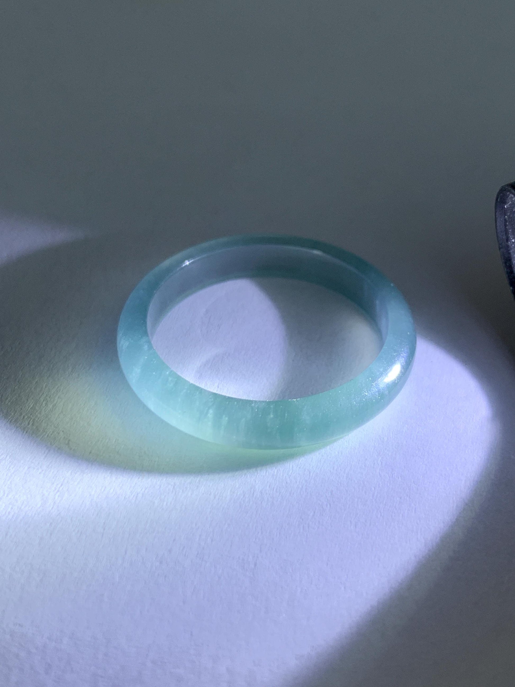 Natural Guatemalan Grade A Icy Translucent Teal Blue Jade Jadeite Band Ring Size 9.25 US 天然冰胶危蓝翡翠戒圈 WLJ560A
