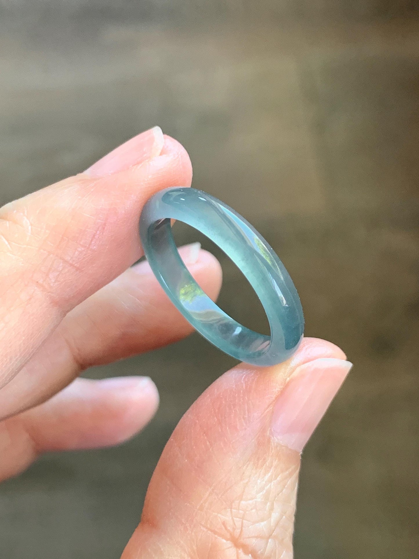 Natural Guatemalan Grade A Icy Translucent Teal Blue Jade Jadeite Band Ring Size 9.25 US 天然冰胶危蓝翡翠戒圈 WLJ560A