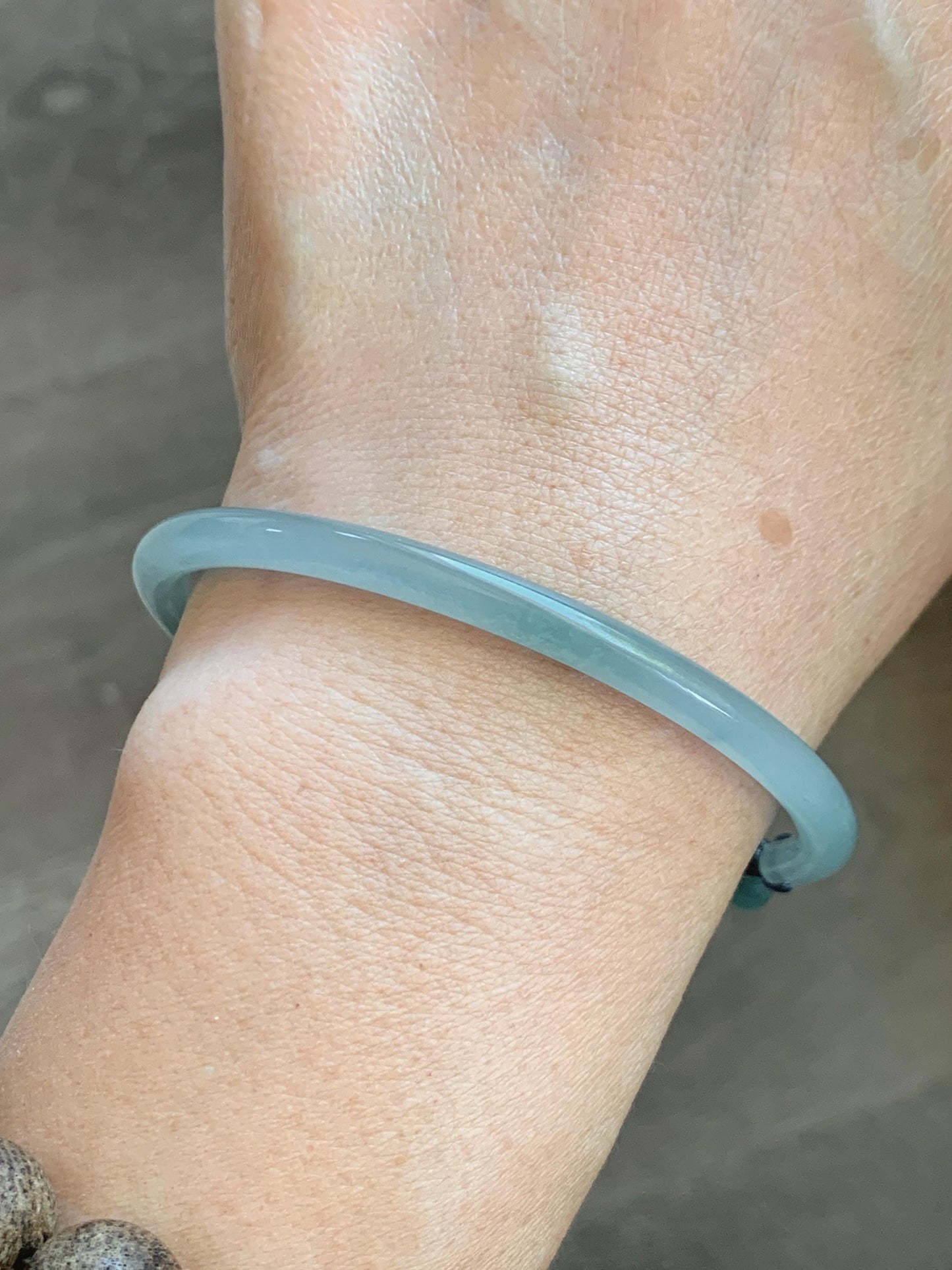 Certified Natural Grade A Guatemalan Icy Translucent Pastel Teal Jade Jadeite Open Bangle Lotus Flower Bracelet 60.17mm 天然冰胶危深篮翡翠莲花开口手镯 1201