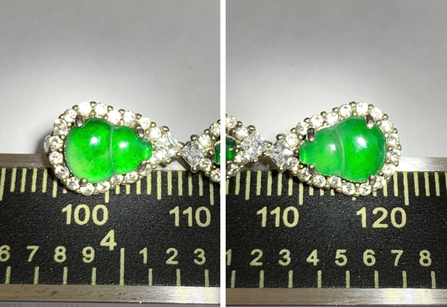 Natural Grade A Guatemalan Icy Translucent Vibrant Green Jade Jadeite Gourd Hulu Hoop Huggie Earrings Sterling Silver 天然冰危绿翡翠葫芦银镶耳包 WDH110B