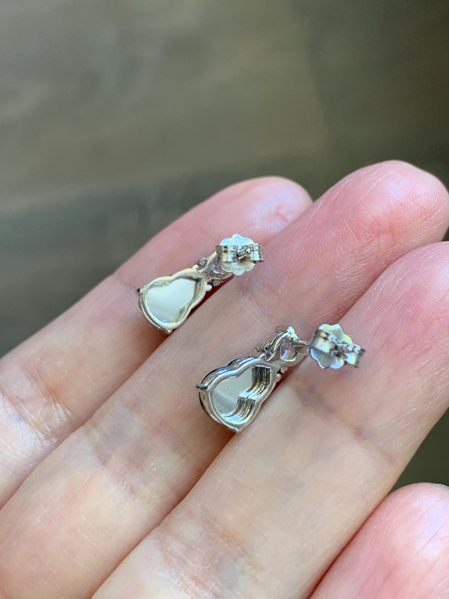 Natural Guatemalan Grade A Icy Translucent Green Jade Jadeite Gourd Hulu Stud Earrings Sterling Silver 天然冰危绿翡翠葫芦银镶耳钉 HUT79