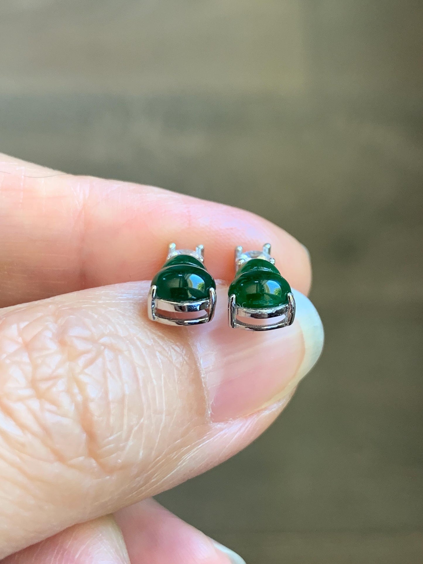 Natural Guatemalan Grade A Icy Translucent Green Jade Jadeite Gourd Hulu Stud Earrings Sterling Silver 天然冰危绿翡翠葫芦银镶耳钉 HUT79