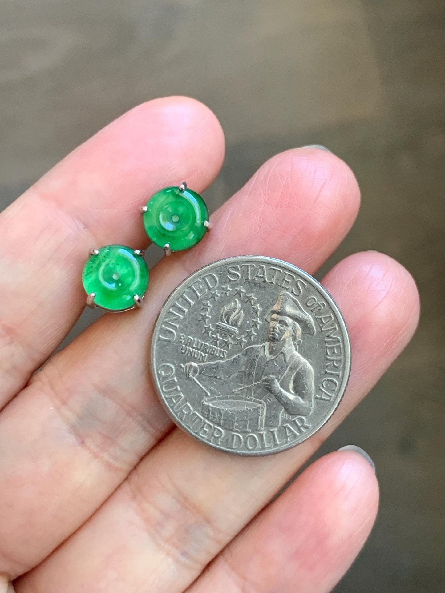 Natural Grade A Guatemalan Icy Translucent Vibrant Green Jade Jadeite Mini Ping An Kou Donut Earrings Sterling Silver 天然冰危绿翡翠平安扣耳钉 WLK100