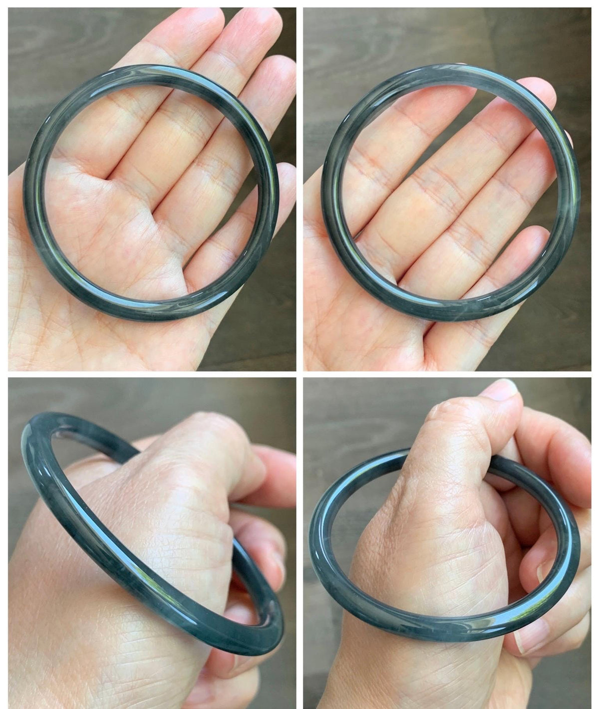Certified Natural Grade A Guatemalan Icy Translucent Dark Gray Wuji Jade Jadeite Bangle Bracelet 58.6mm 7.25” 18g 天然冰危深灰乌鸡翡翠圆条手镯 1187