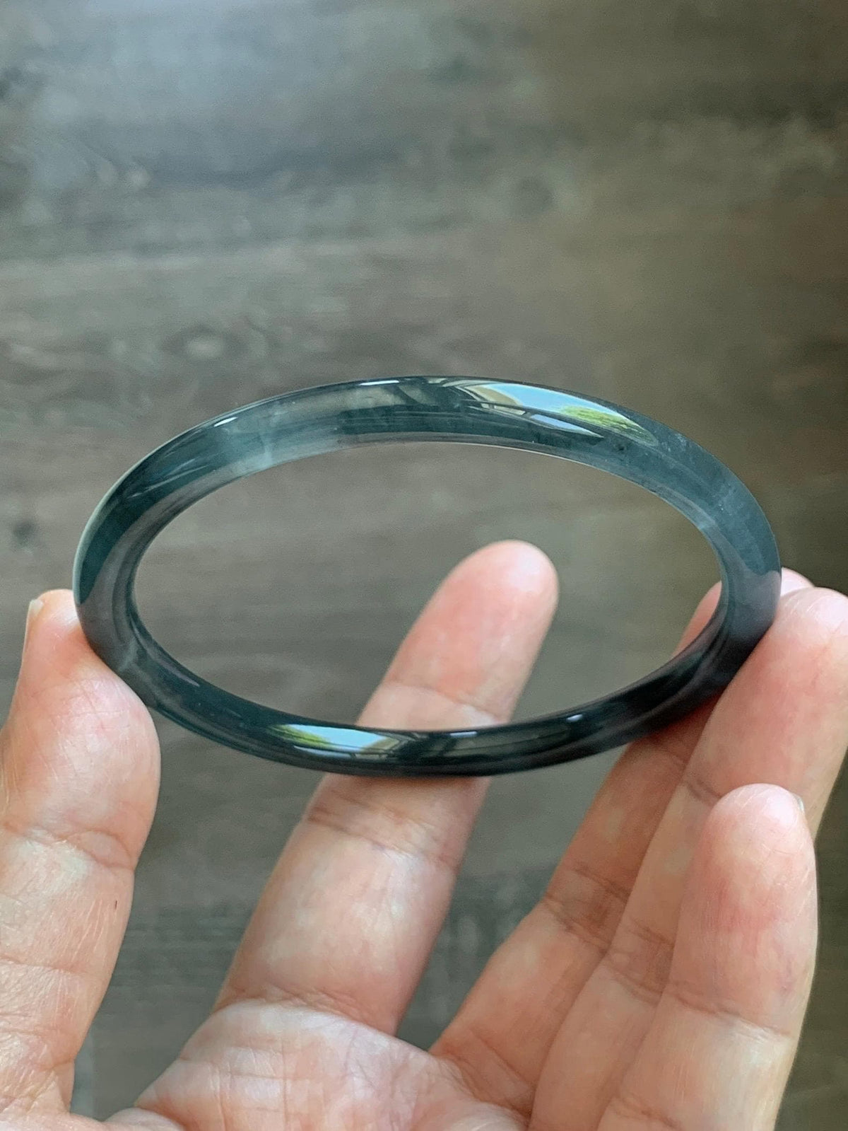 Certified Natural Grade A Guatemalan Icy Translucent Dark Gray Wuji Jade Jadeite Bangle Bracelet 58.6mm 7.25” 18g 天然冰危深灰乌鸡翡翠圆条手镯 1187
