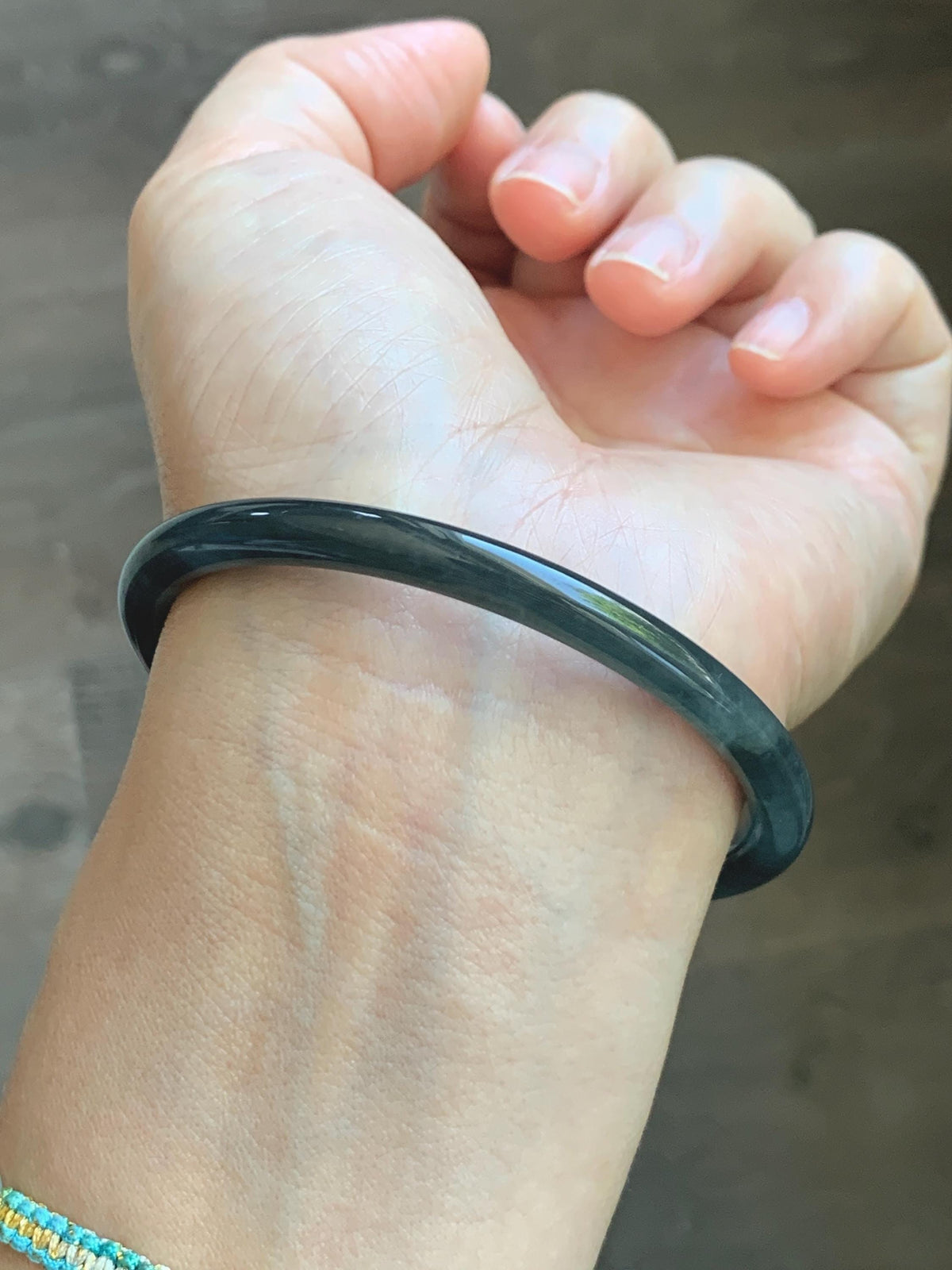 Certified Natural Grade A Guatemalan Icy Translucent Dark Gray Wuji Jade Jadeite Bangle Bracelet 58.6mm 7.25” 18g 天然冰危深灰乌鸡翡翠圆条手镯 1187